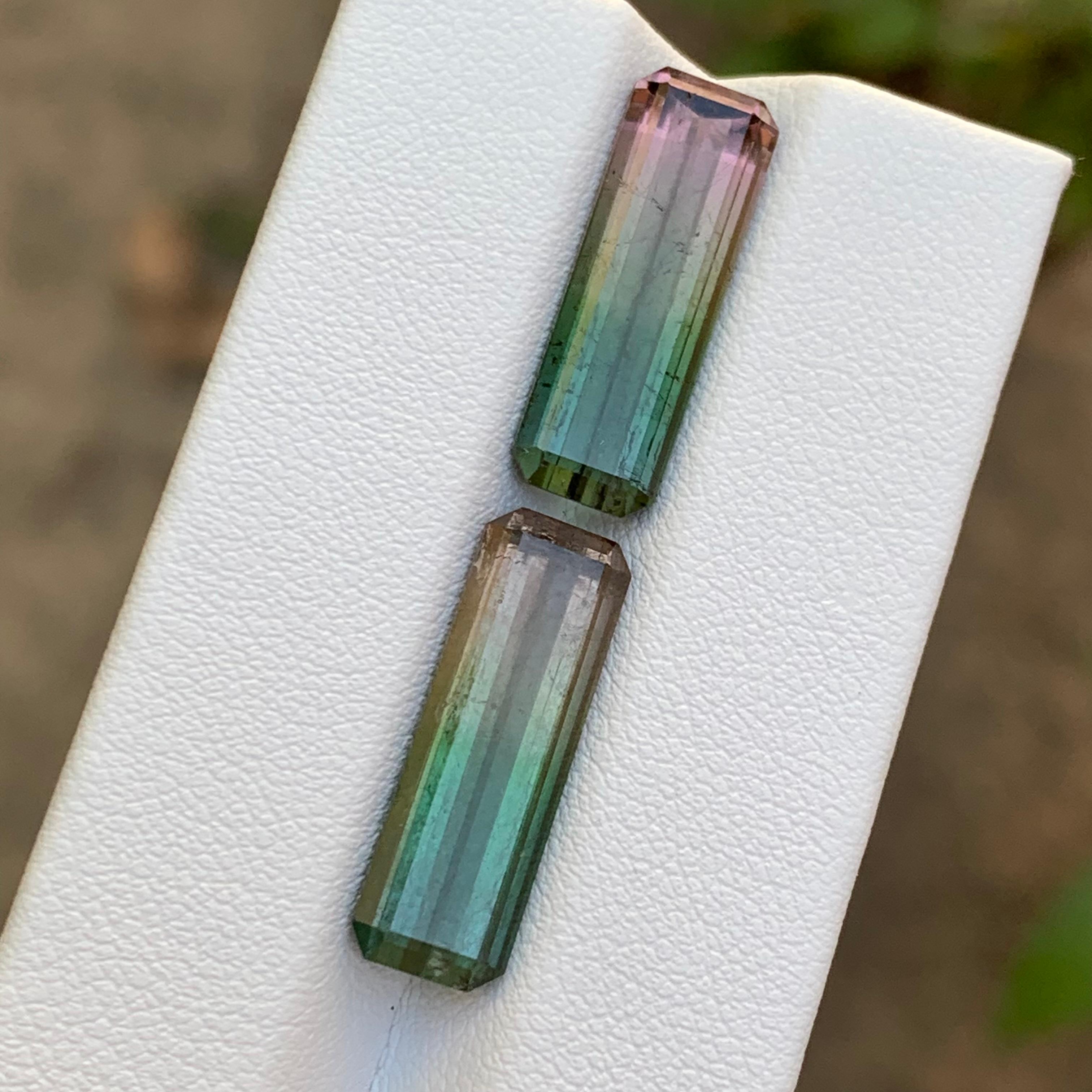 Paire de tourmalines naturelles bicolores rares, taille émeraude 14,70 carats pour boucles d'oreilles en vente 3