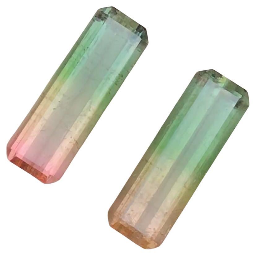 Paire de tourmalines naturelles bicolores rares, taille émeraude 14,70 carats pour boucles d'oreilles en vente