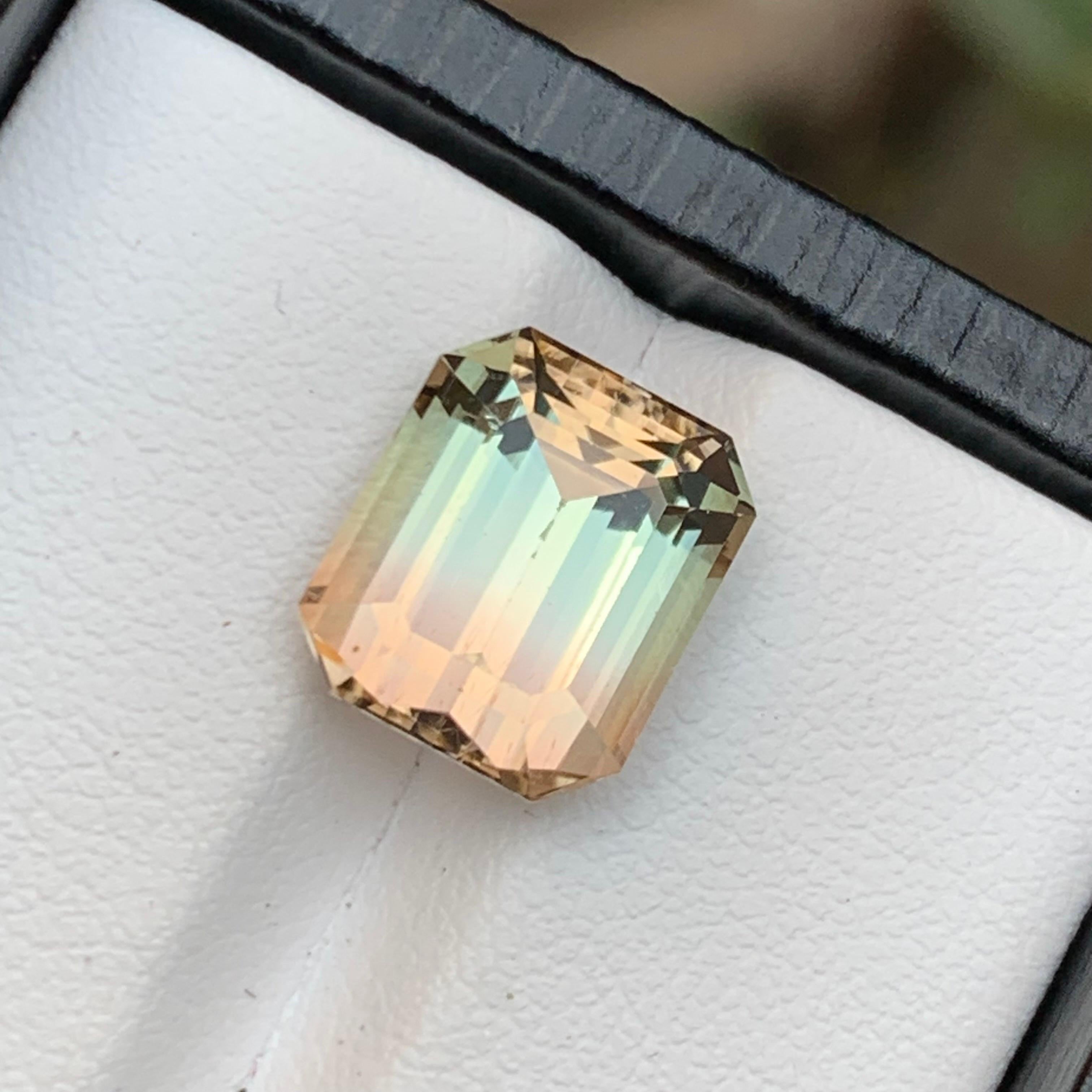 Rare Bicolor Natural Tourmaline Loose Gemstone, 5.80 Carat-Emerald/Octagon Cut For Sale 1