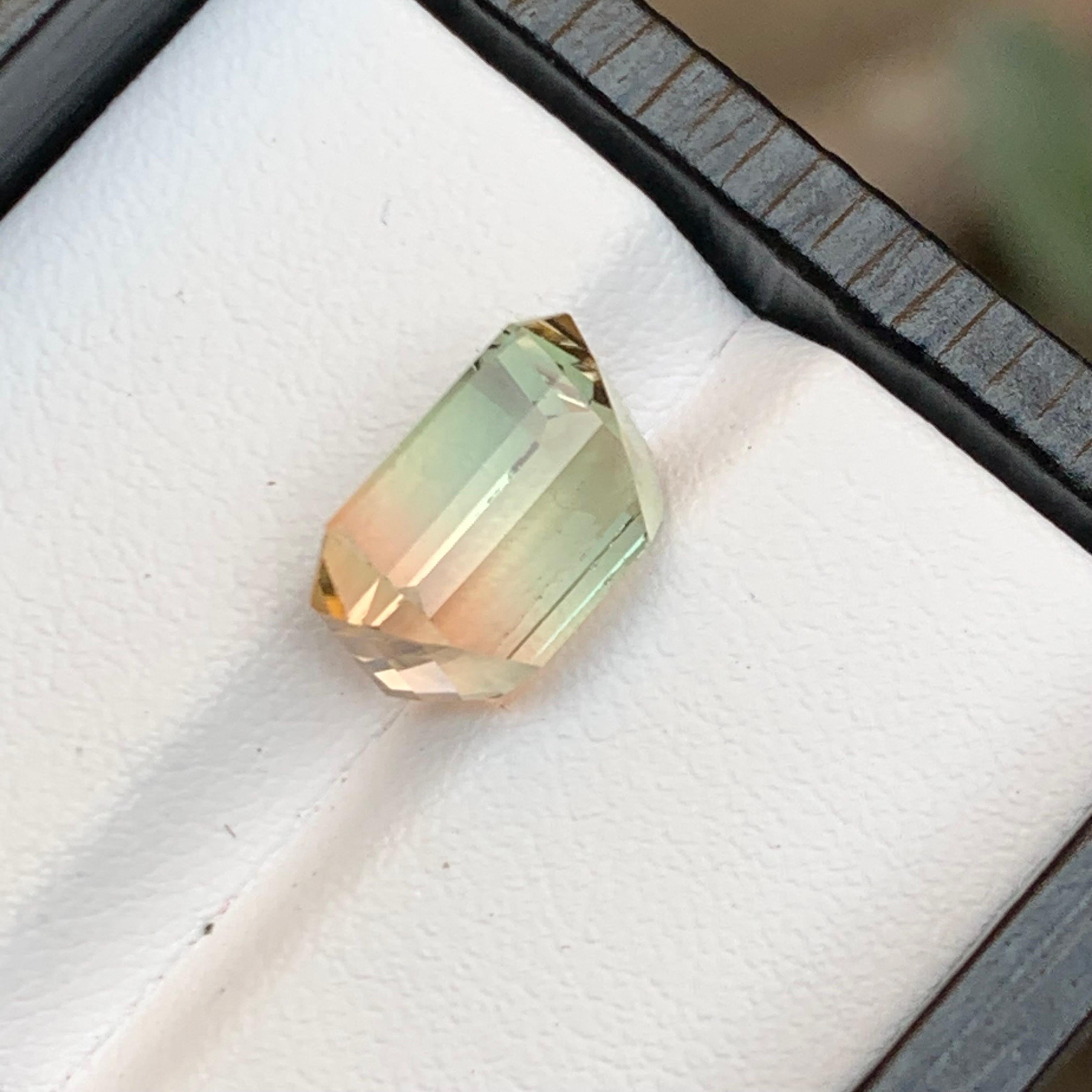 Contemporary Rare Bicolor Natural Tourmaline Loose Gemstone, 5.80 Carat-Emerald/Octagon Cut For Sale