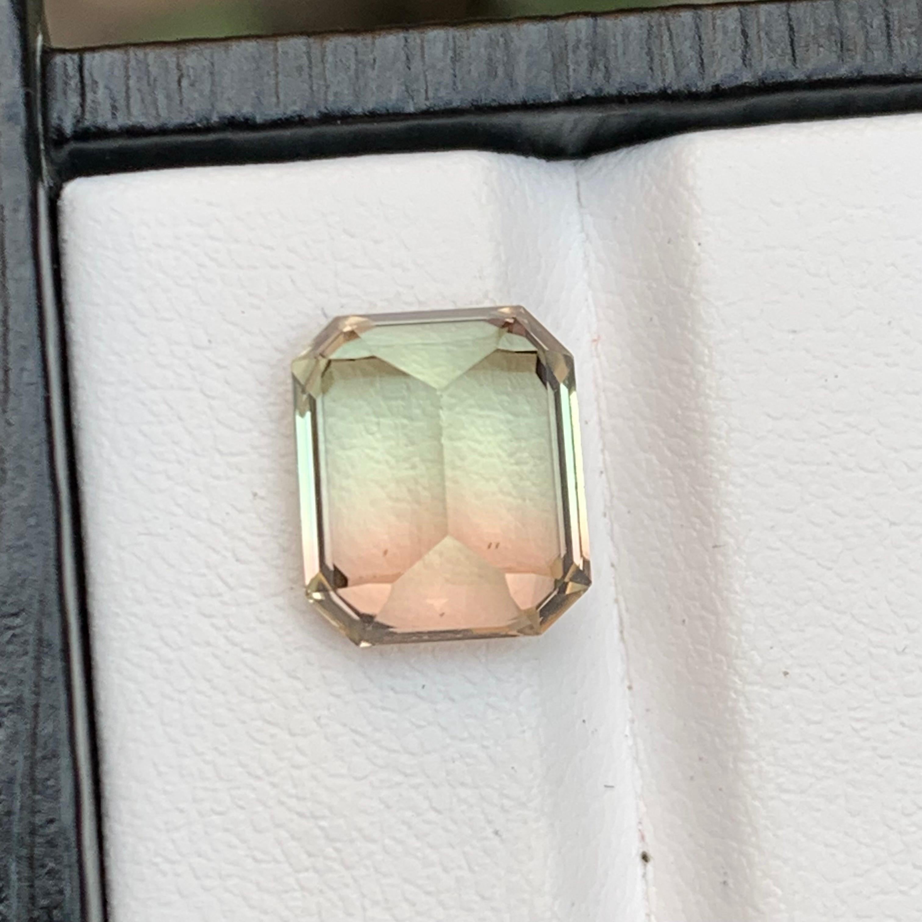 Contemporary Rare Bicolor Natural Tourmaline Loose Gemstone, 5.80 Carat-Emerald/Octagon Cut For Sale