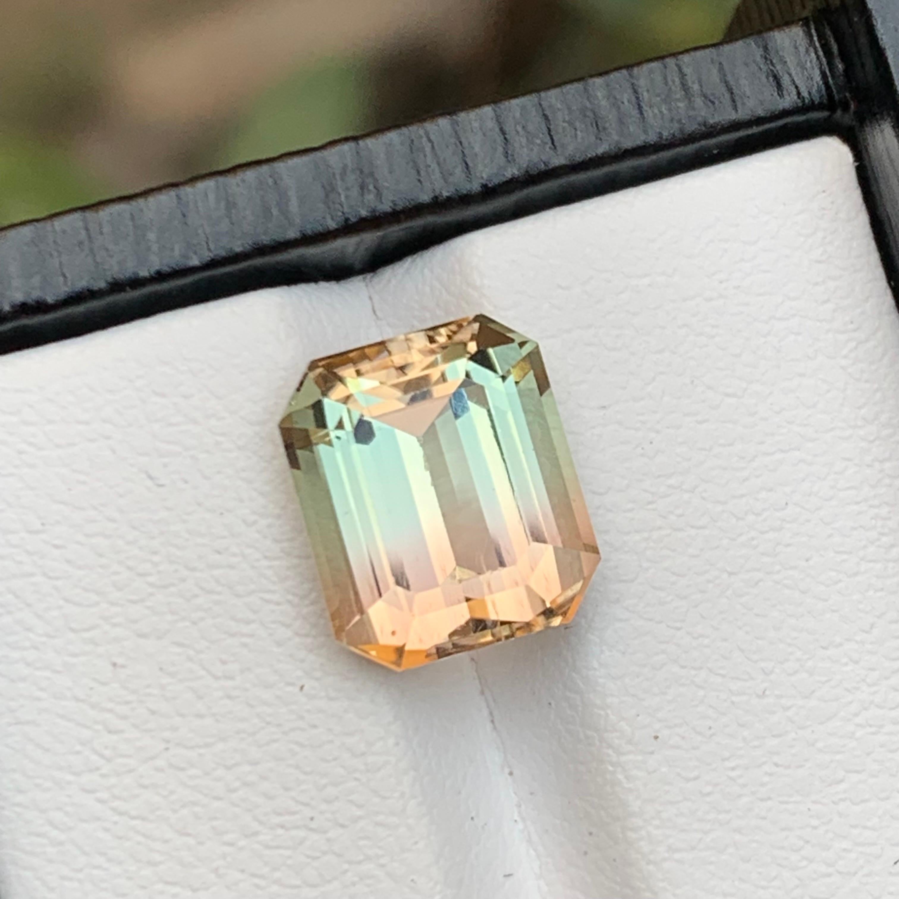Emerald Cut Rare Bicolor Natural Tourmaline Loose Gemstone, 5.80 Carat-Emerald/Octagon Cut For Sale
