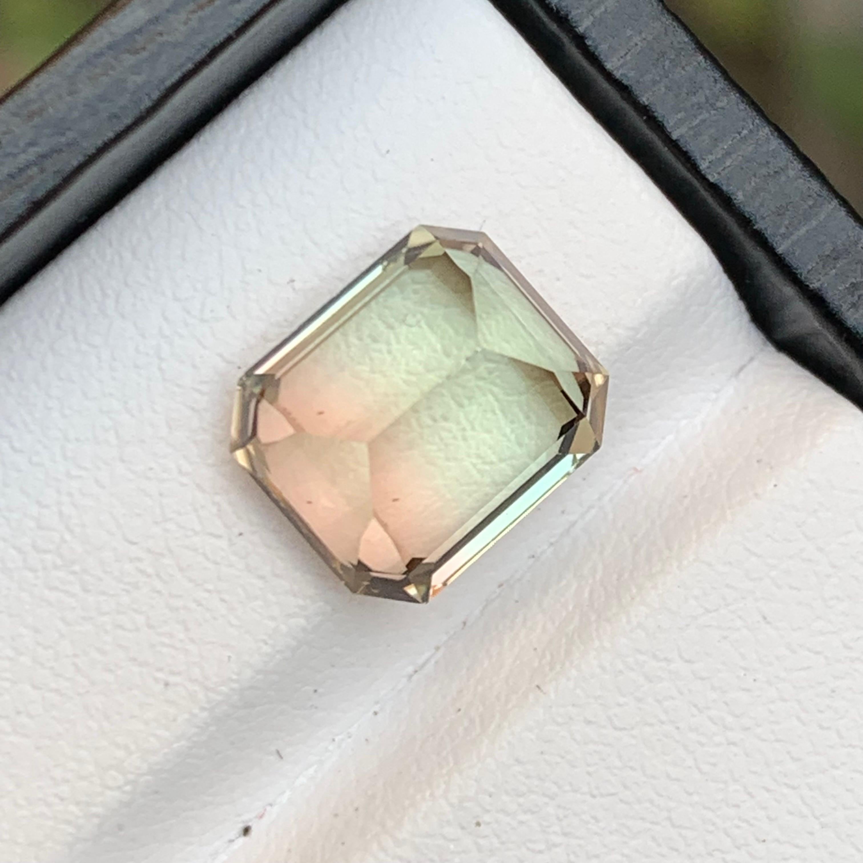 Rare Bicolor Natural Tourmaline Loose Gemstone, 5.80 Carat-Emerald/Octagon Cut In New Condition For Sale In Peshawar, PK