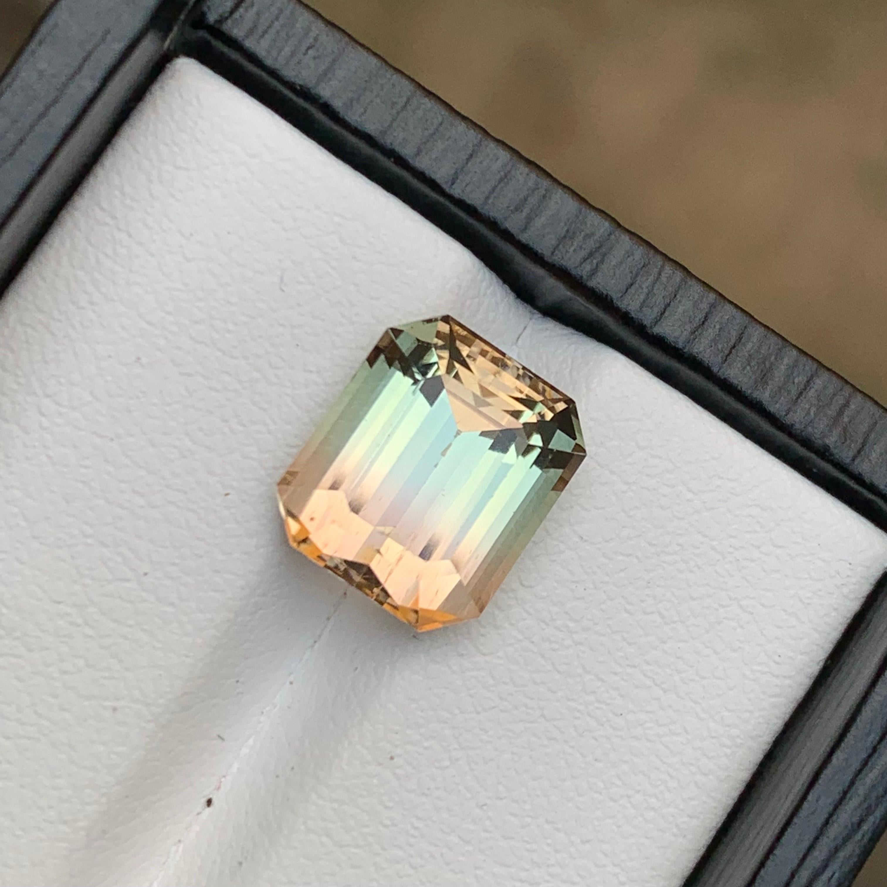 Women's or Men's Rare Bicolor Natural Tourmaline Loose Gemstone, 5.80 Carat-Emerald/Octagon Cut For Sale