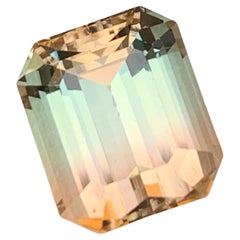 Bague rare en tourmaline naturelle bicolore, pierre précieuse non sertie de 5,80 carats, émeraude taille octogonale