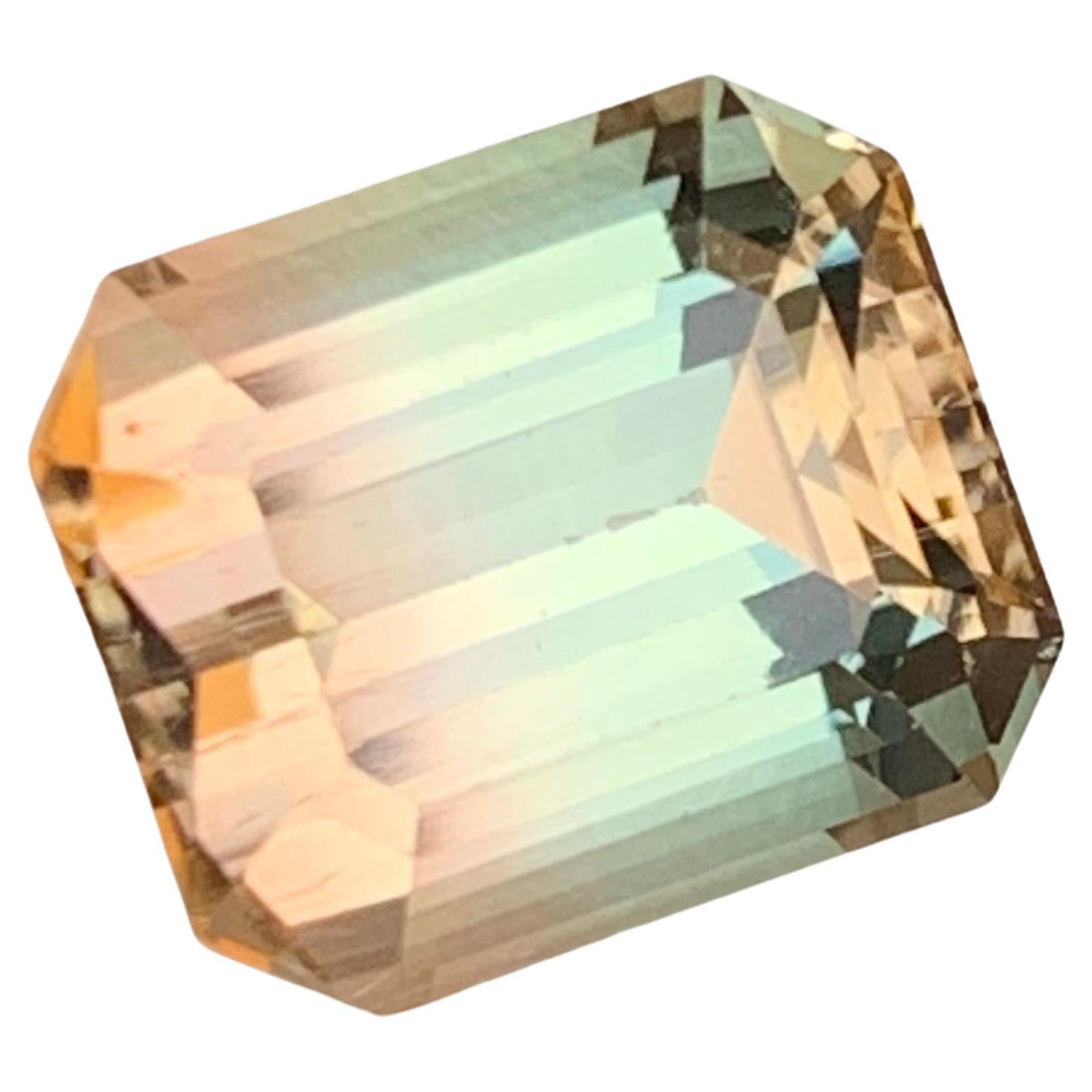 Rare Bicolor Natural Tourmaline Loose Gemstone, 5.80 Carat-Emerald/Octagon Cut For Sale