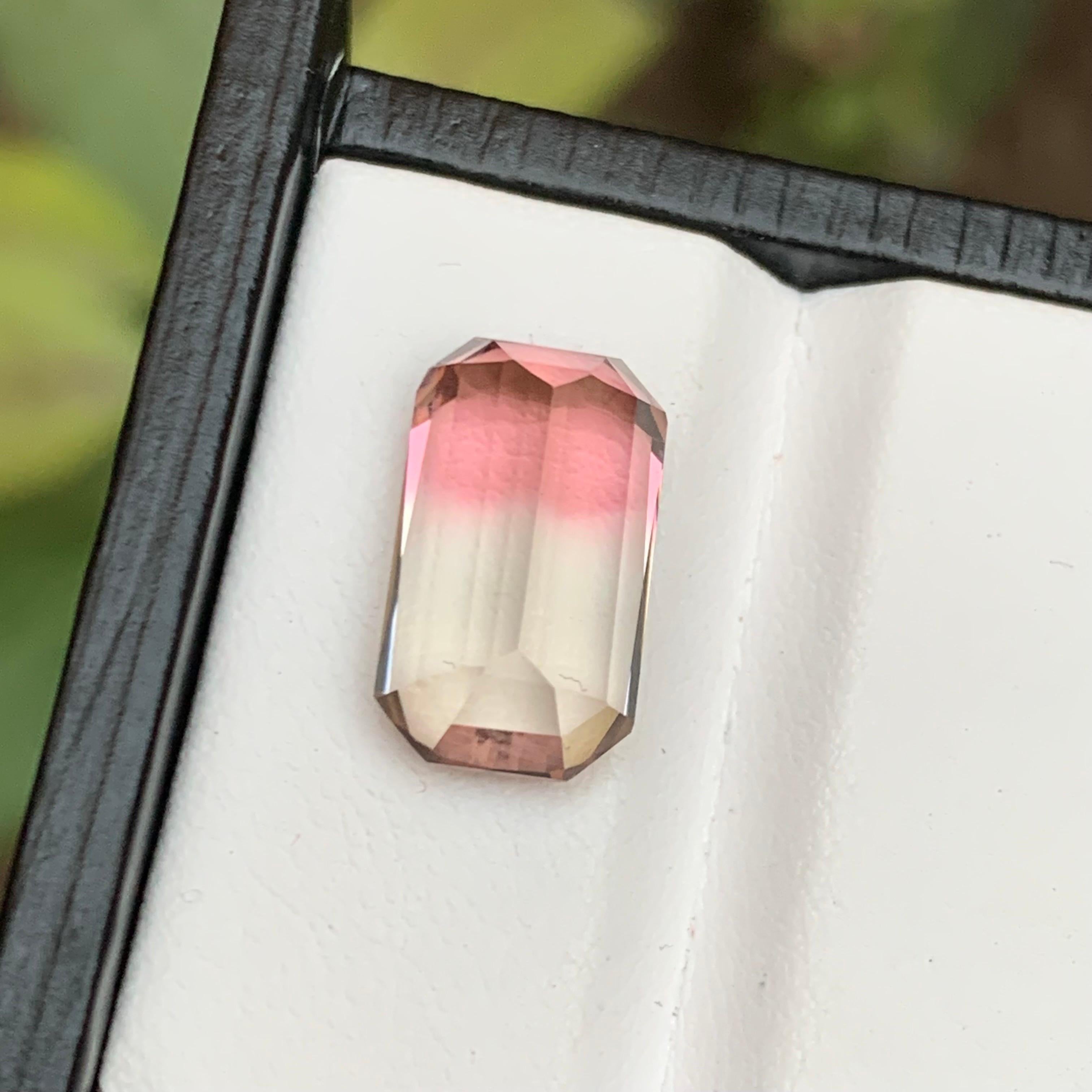 Rare Pink & White Bicolor Natural Tourmaline Gemstone8.05Ct Scissors Emerald Cut For Sale 1