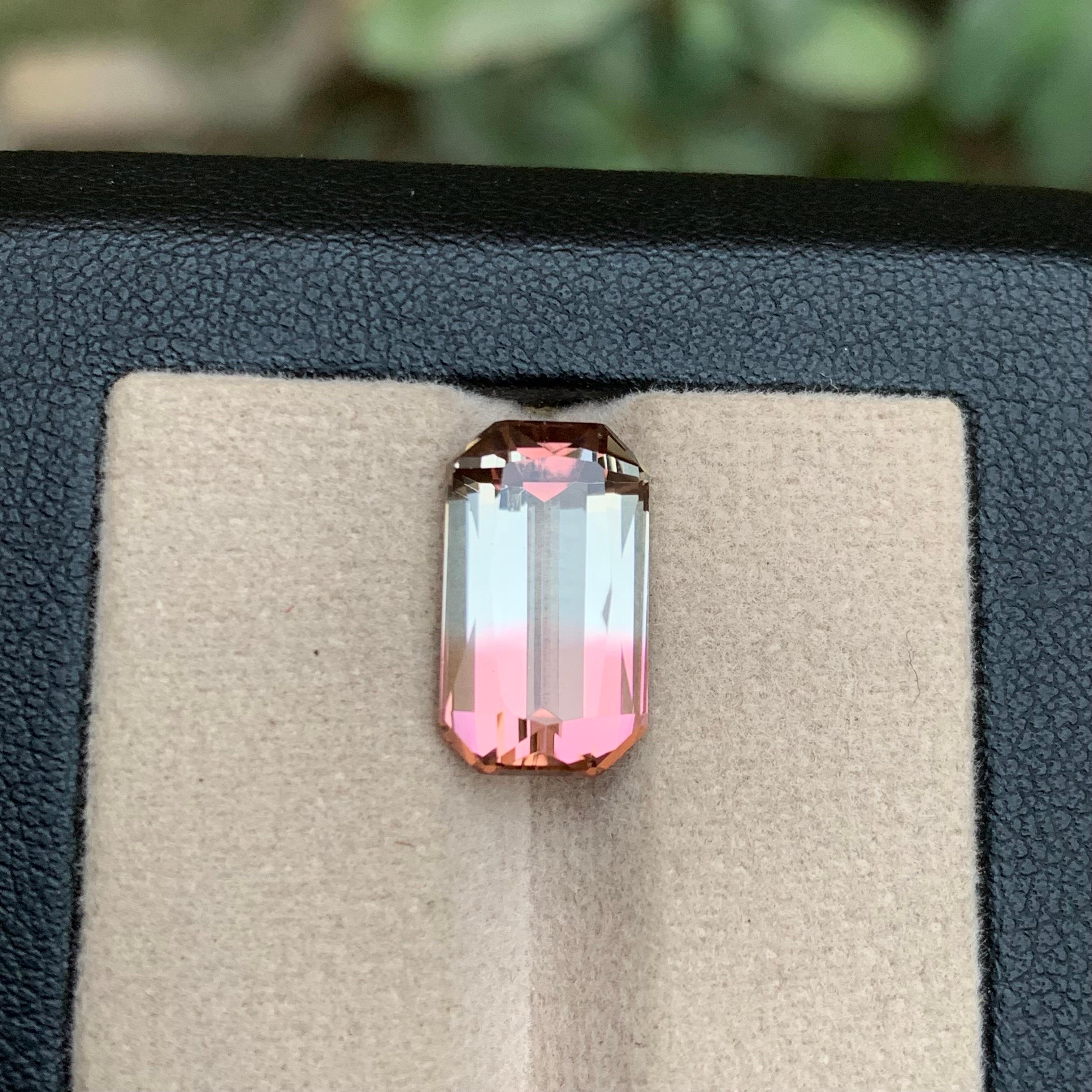 Rare Pink & White Bicolor Natural Tourmaline Gemstone8.05Ct Scissors Emerald Cut For Sale 2