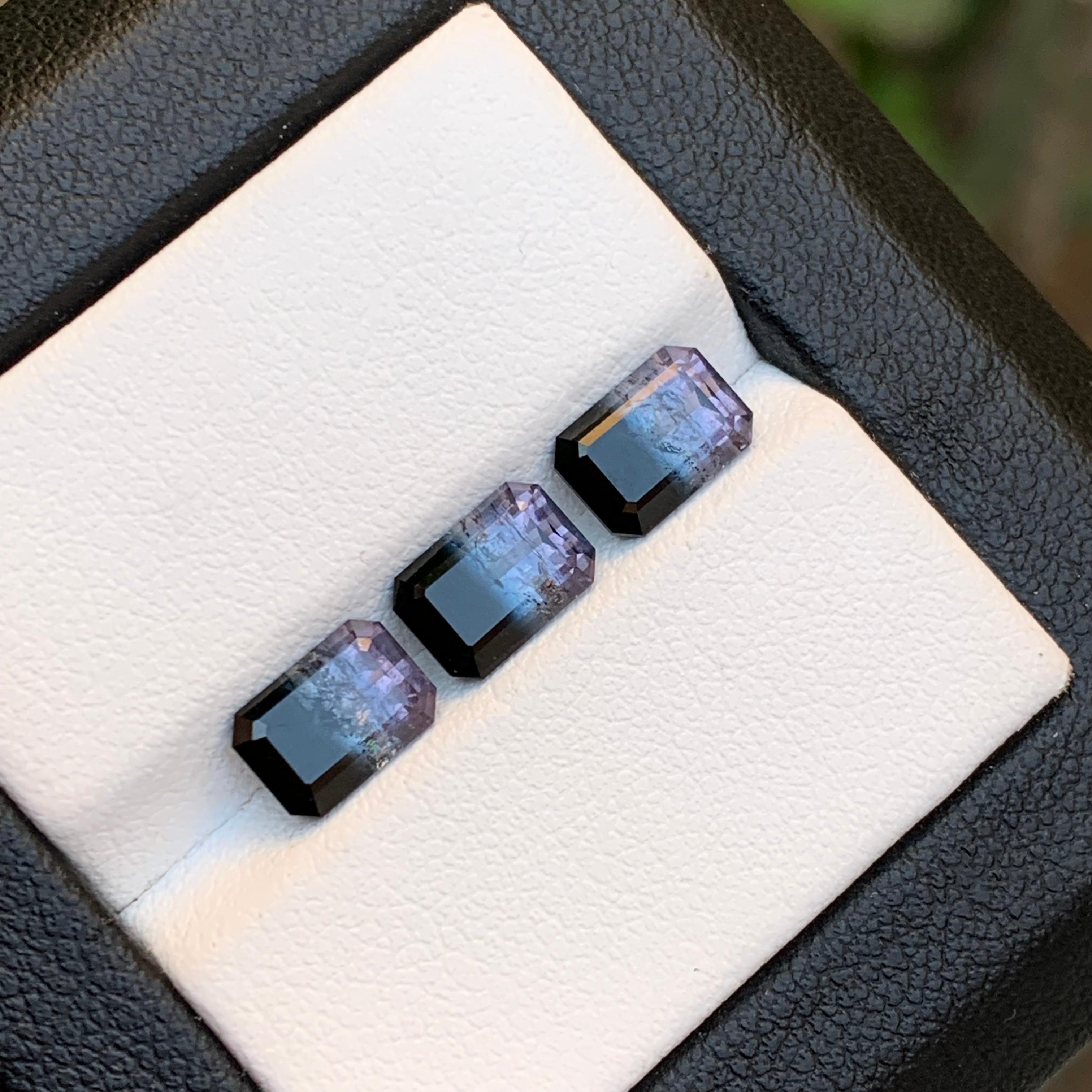 Emerald Cut Rare Bicolor Natural Tourmaline Loose Gemstones Set 3.95 Ct for Jewelry Making For Sale