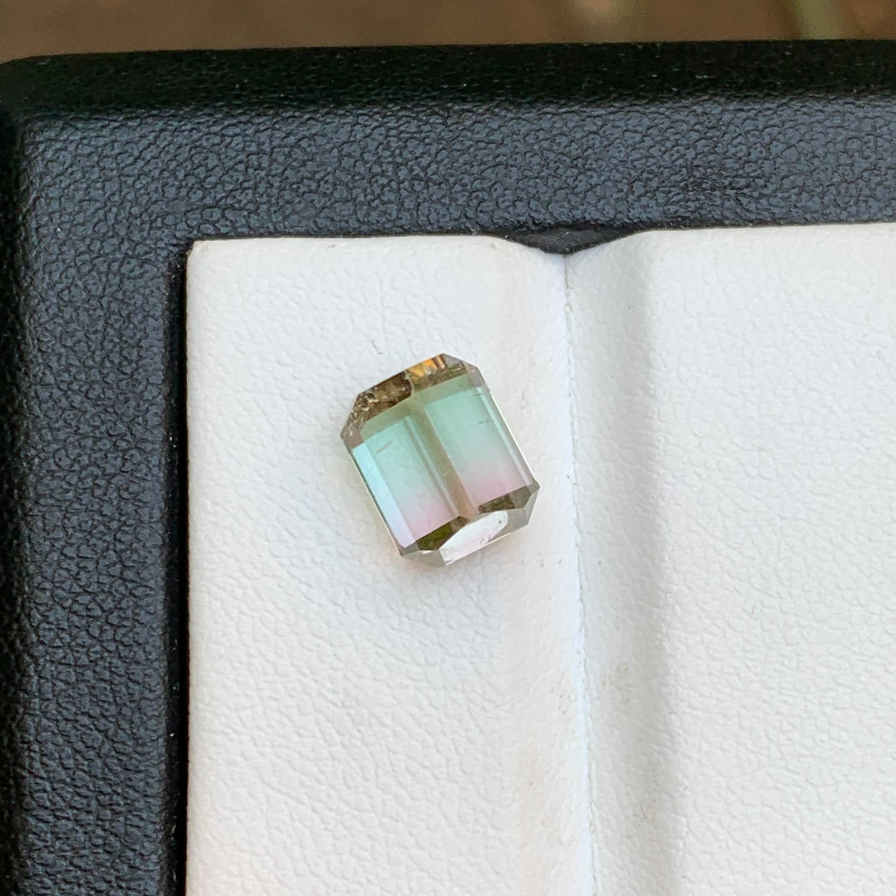 Women's or Men's Rare Bicolor Natural Tourmaline Ring Loose Gemstones 3.70 Ct Emerald Cut-Jewelry For Sale