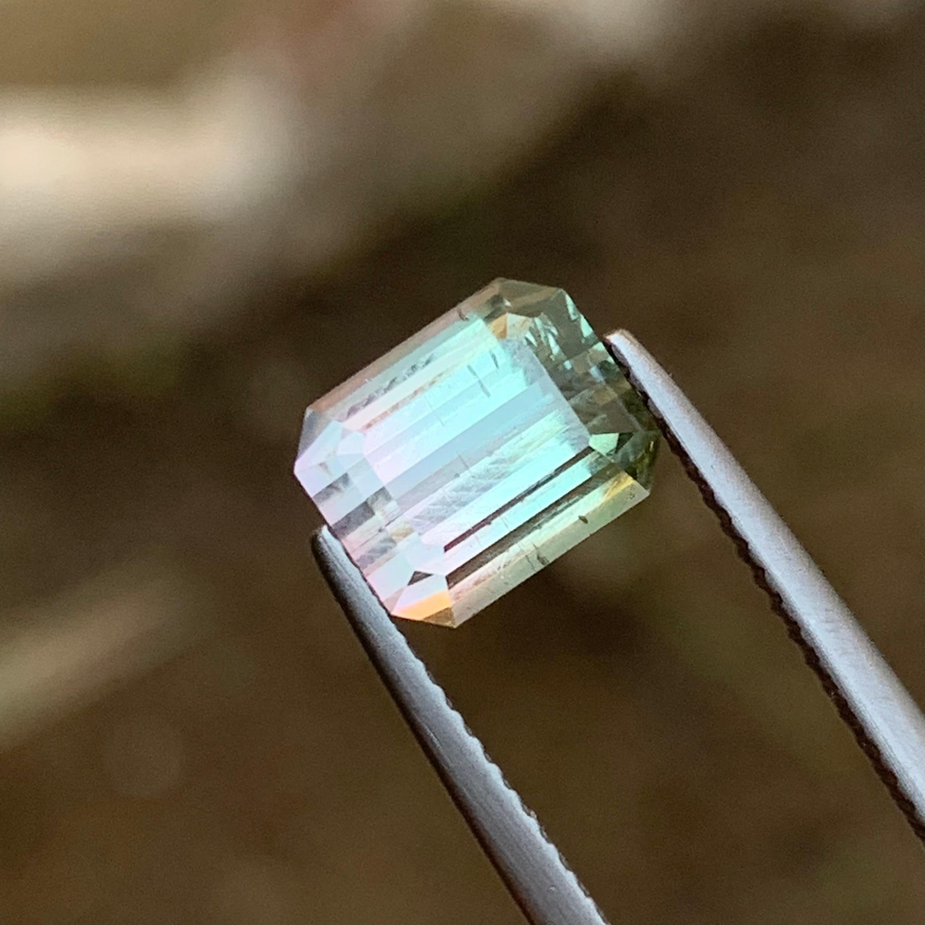 Rare Bicolor Natural Tourmaline Ring Loose Gemstones 3.70 Ct Emerald Cut-Jewelry For Sale 2