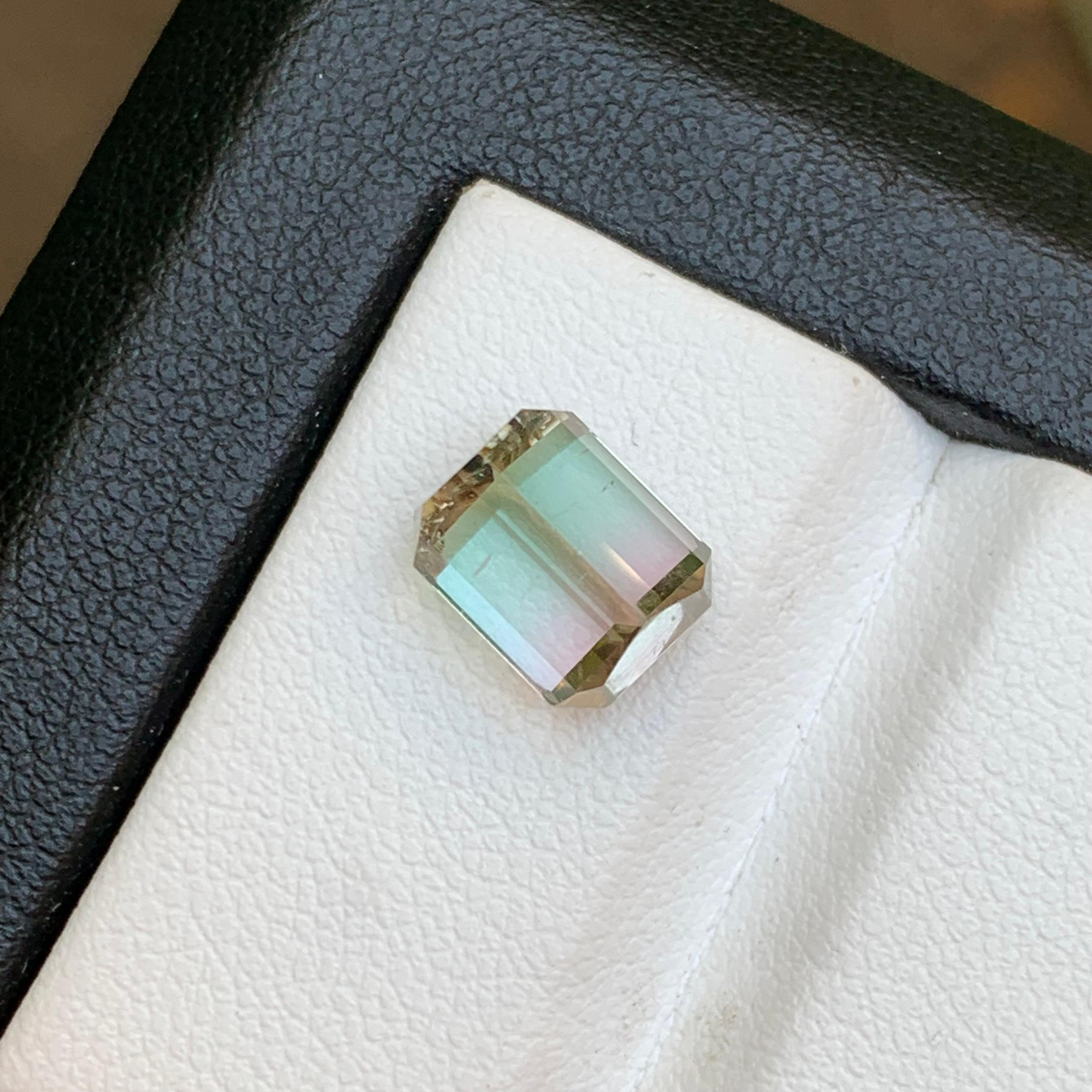 Rare Bicolor Natural Tourmaline Ring Loose Gemstones 3.70 Ct Emerald Cut-Jewelry For Sale 3