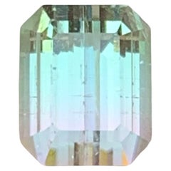 Bague rare en tourmaline naturelle bicolore, pierres précieuses non serties, taille émeraude 3,70 carats