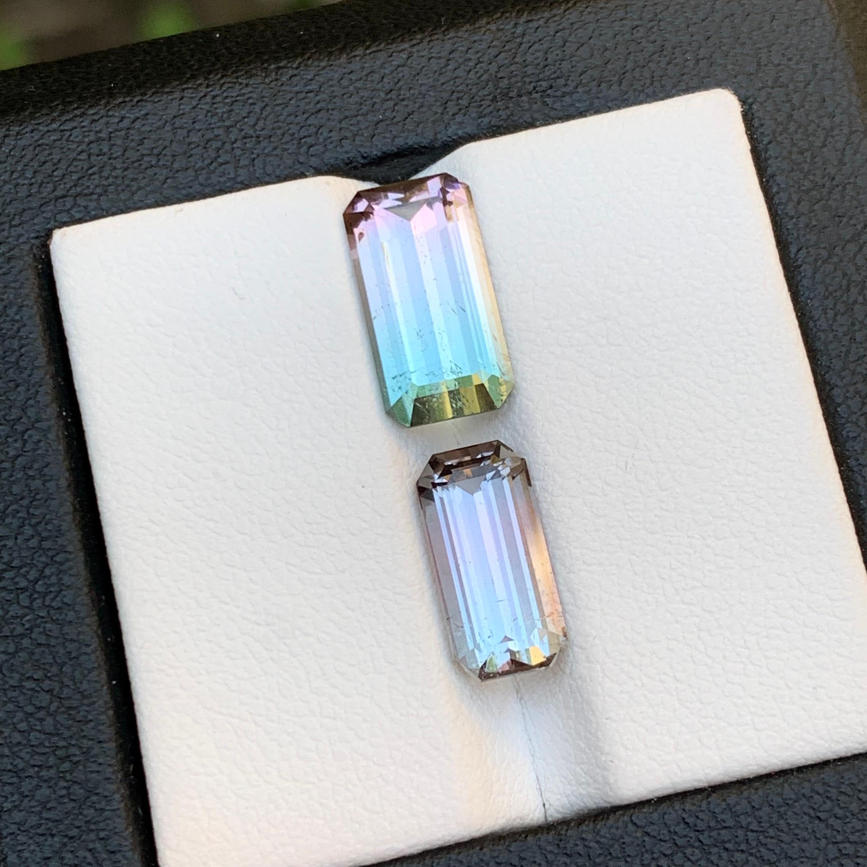Rare Bicolor Natural Tourmaline Ring Loose Gemstones 6.45 Ct Emerald Cut-Jewelry For Sale 5