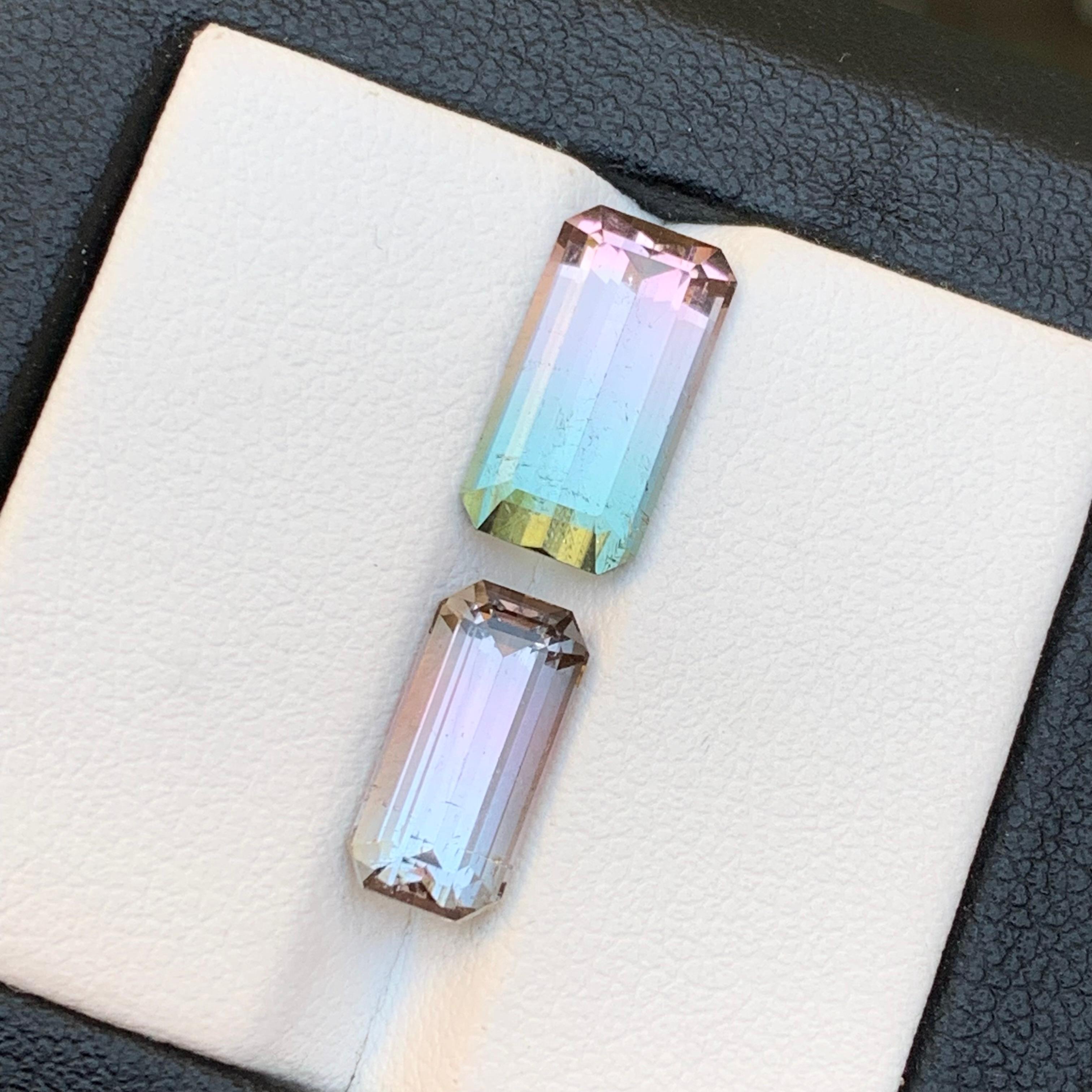 Rare Bicolor Natural Tourmaline Ring Loose Gemstones 6.45 Ct Emerald Cut-Jewelry For Sale 6