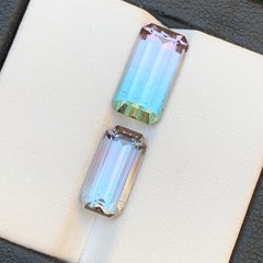 Rare Bicolor Natural Tourmaline Ring Loose Gemstones 6.45 Ct Emerald Cut-Jewelry
