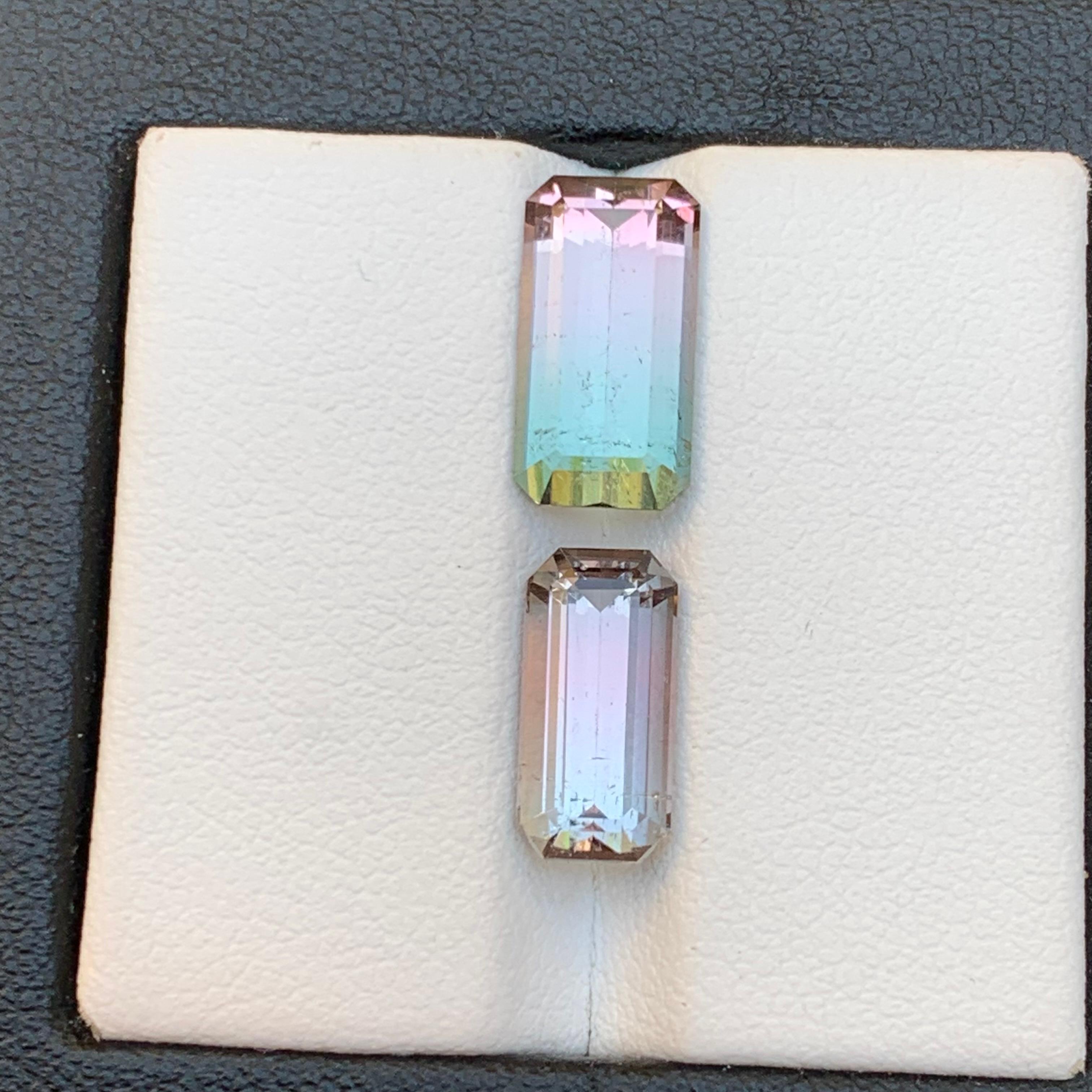 Contemporary Rare Bicolor Natural Tourmaline Ring Loose Gemstones 6.45 Ct Emerald Cut-Jewelry For Sale
