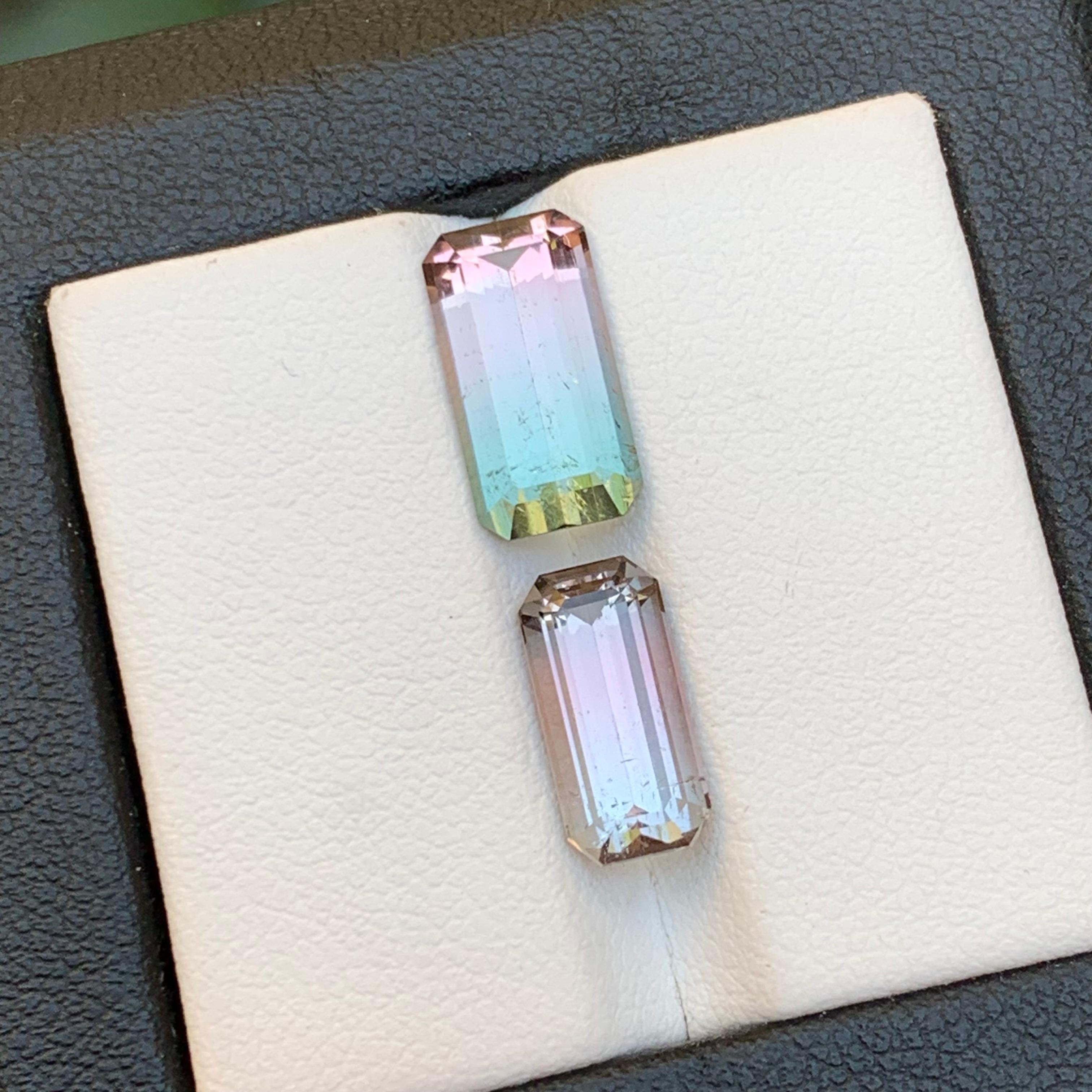 Rare Bicolor Natural Tourmaline Ring Loose Gemstones 6.45 Ct Emerald Cut-Jewelry In New Condition For Sale In Peshawar, PK