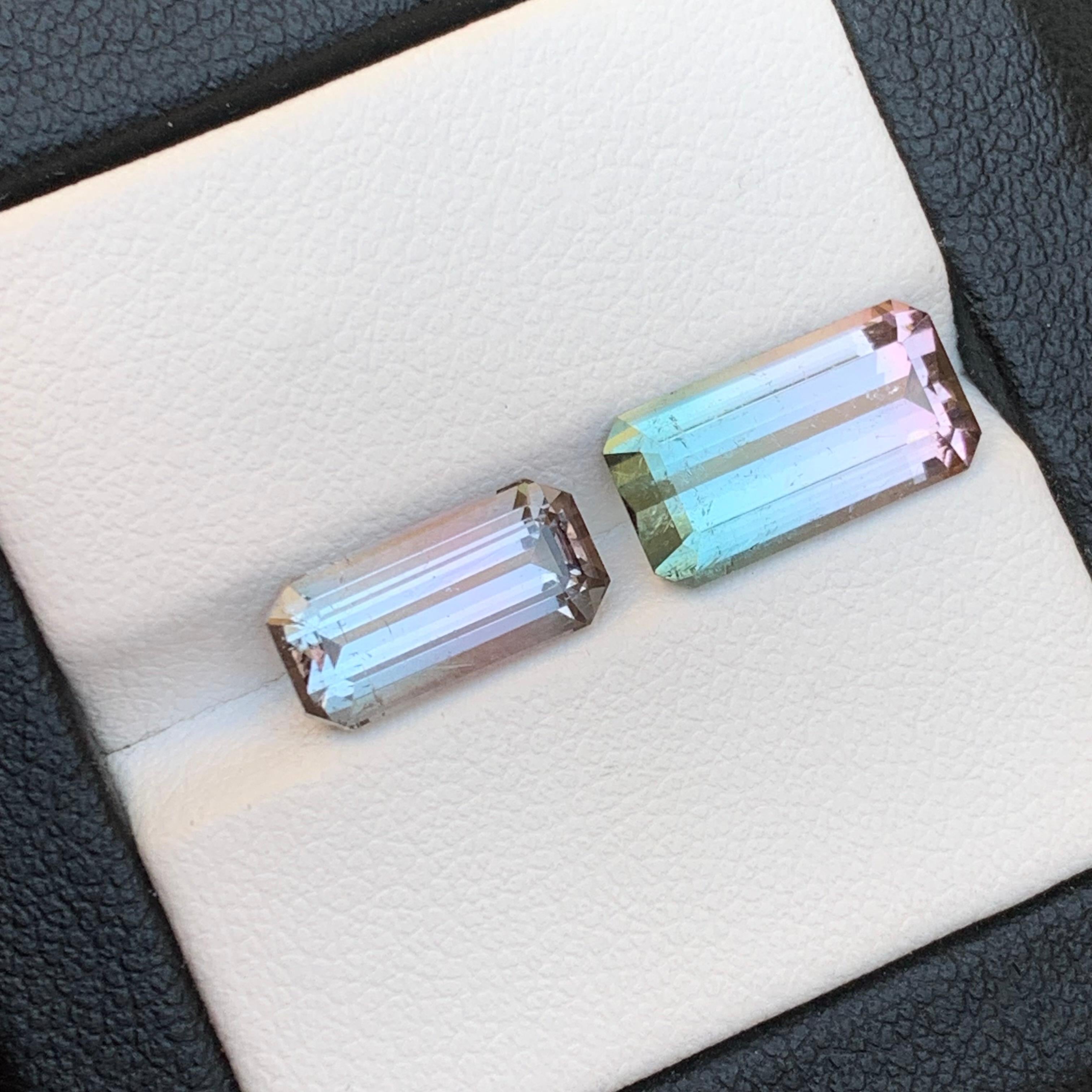 Women's or Men's Rare Bicolor Natural Tourmaline Ring Loose Gemstones 6.45 Ct Emerald Cut-Jewelry For Sale