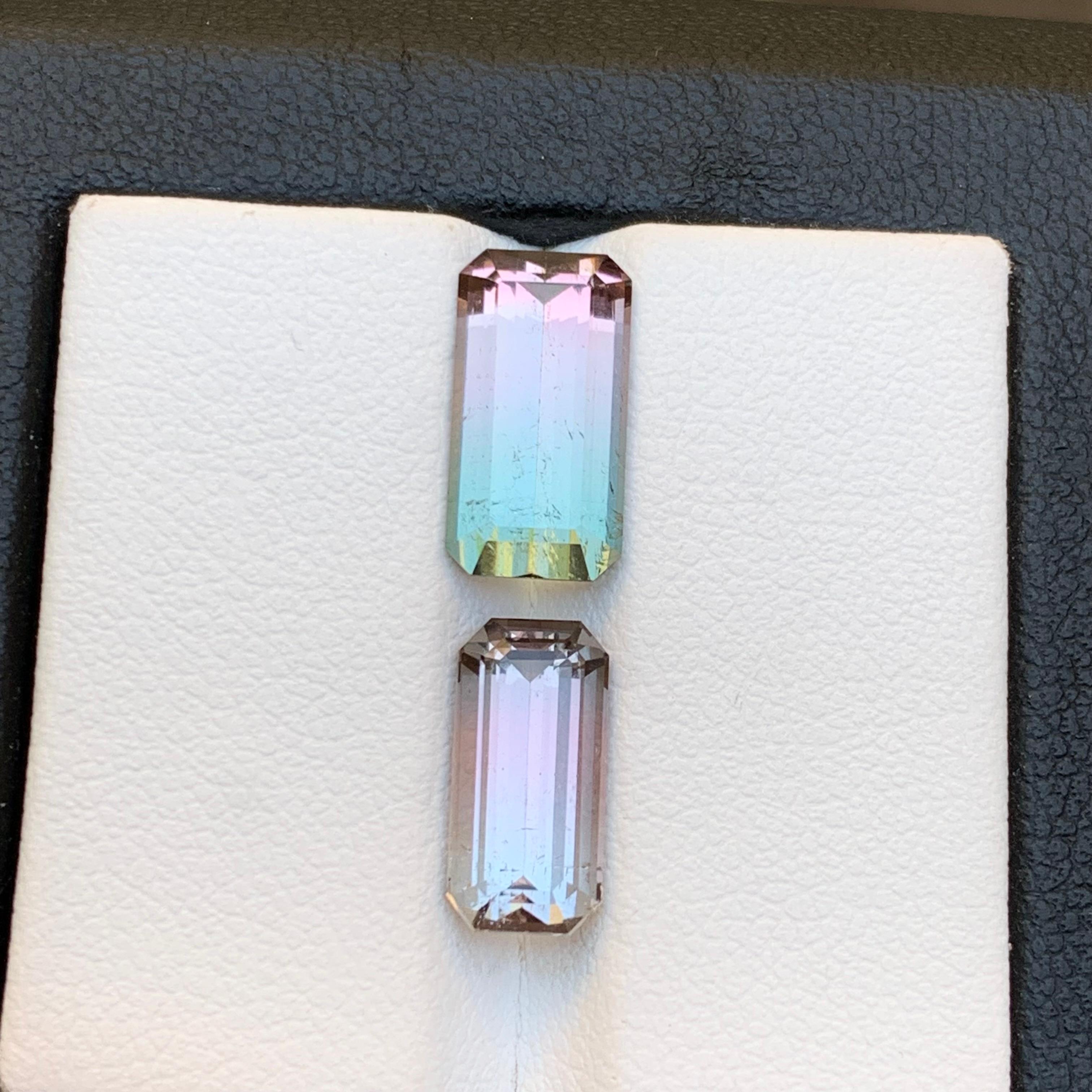 Rare Bicolor Natural Tourmaline Ring Loose Gemstones 6.45 Ct Emerald Cut-Jewelry For Sale 1
