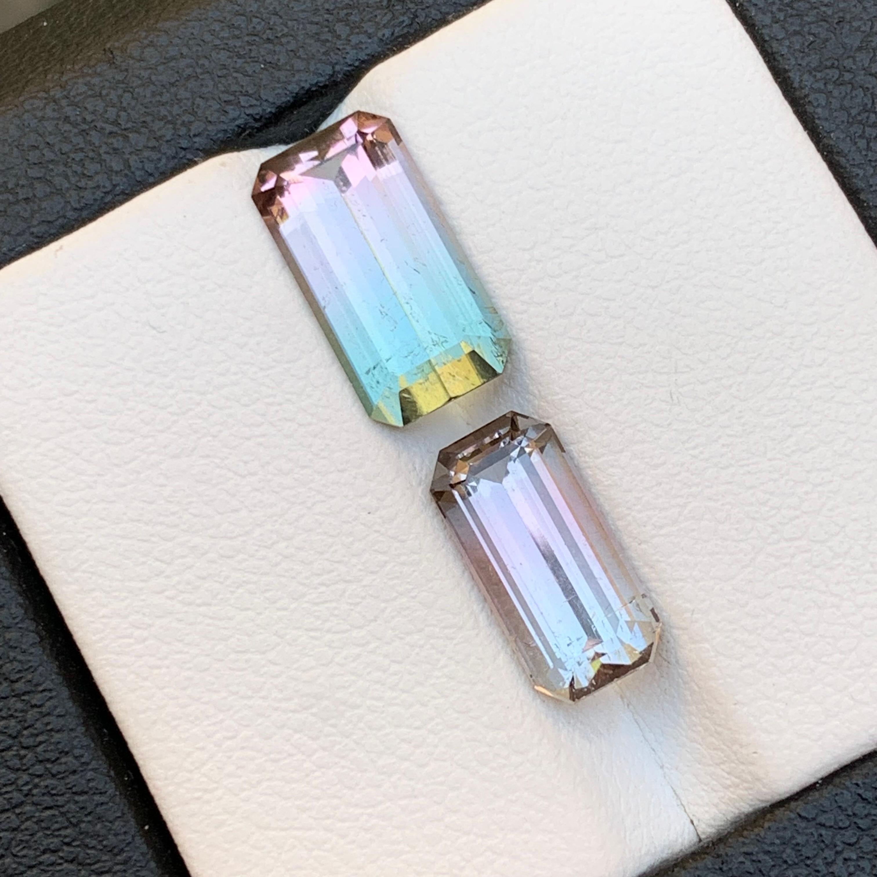 Rare Bicolor Natural Tourmaline Ring Loose Gemstones 6.45 Ct Emerald Cut-Jewelry For Sale 2