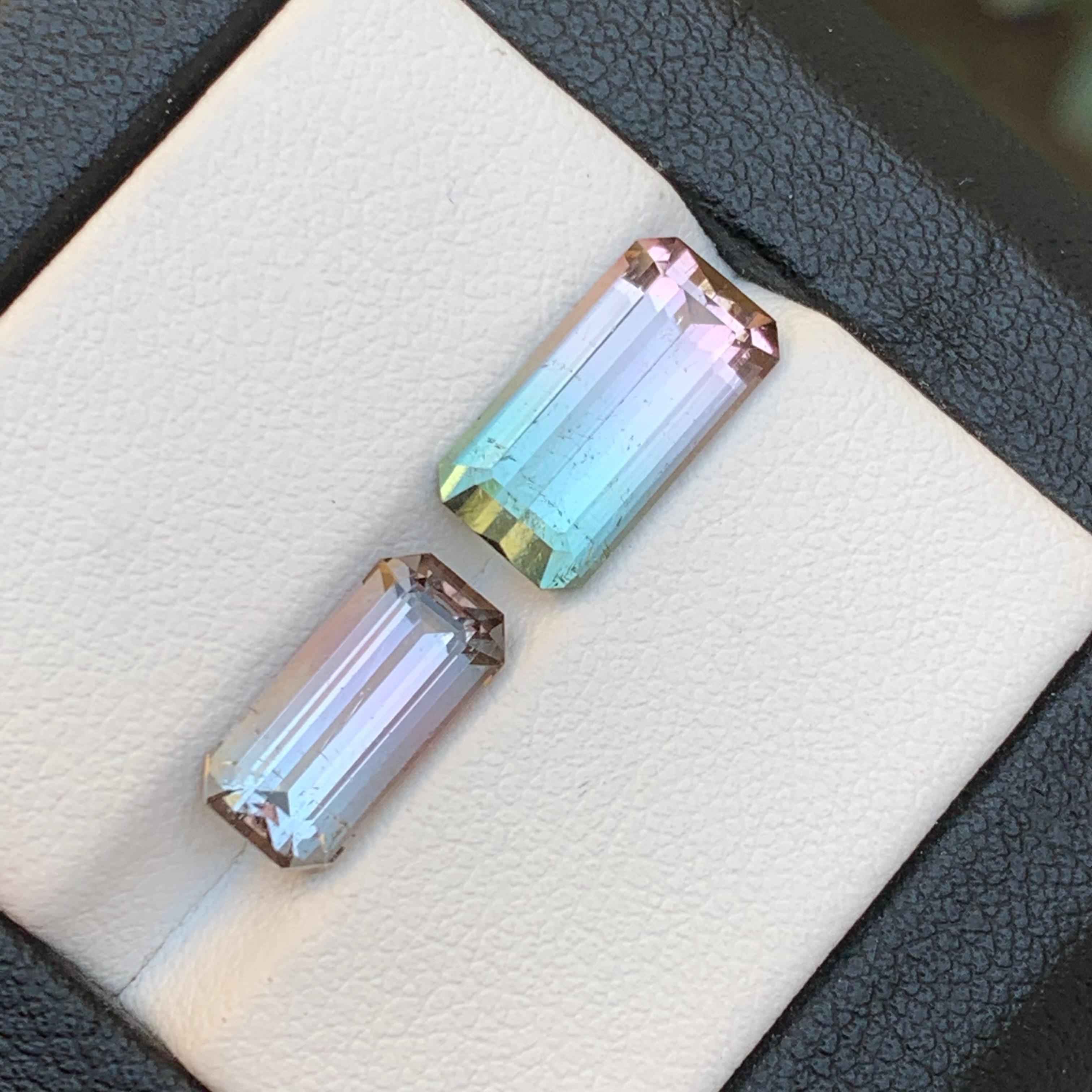 Rare Bicolor Natural Tourmaline Ring Loose Gemstones 6.45 Ct Emerald Cut-Jewelry For Sale 3