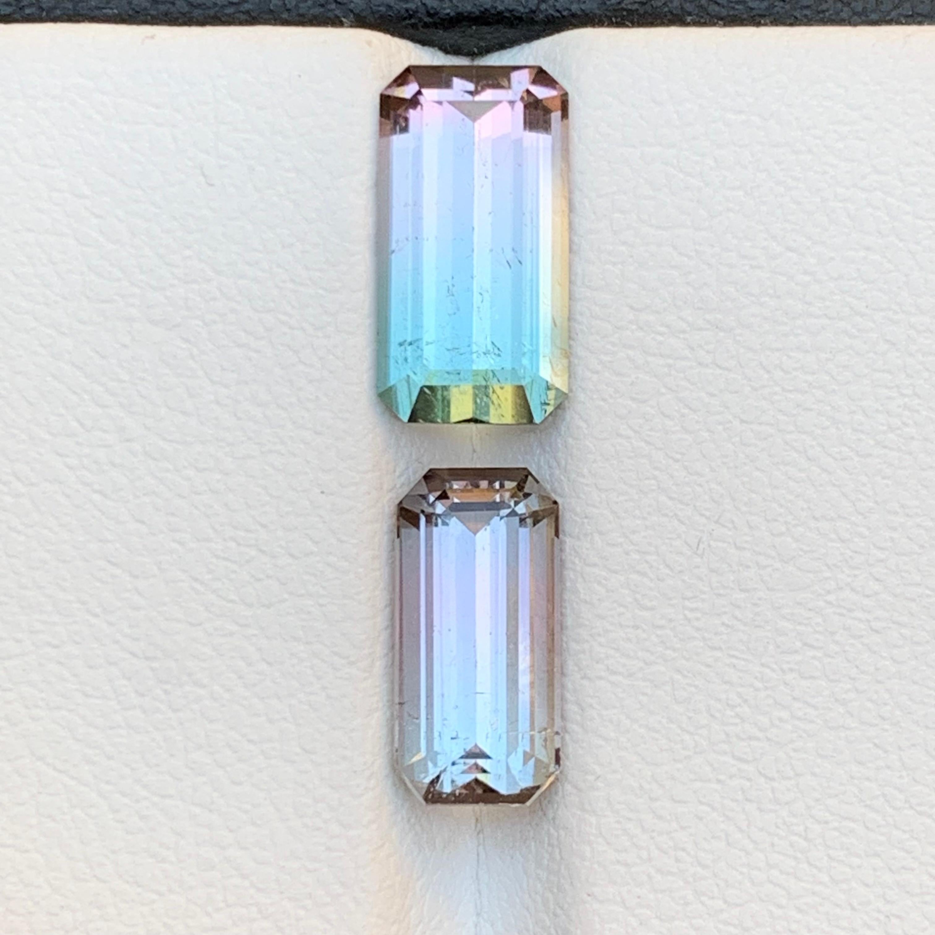 Rare Bicolor Natural Tourmaline Ring Loose Gemstones 6.45 Ct Emerald Cut-Jewelry For Sale 4