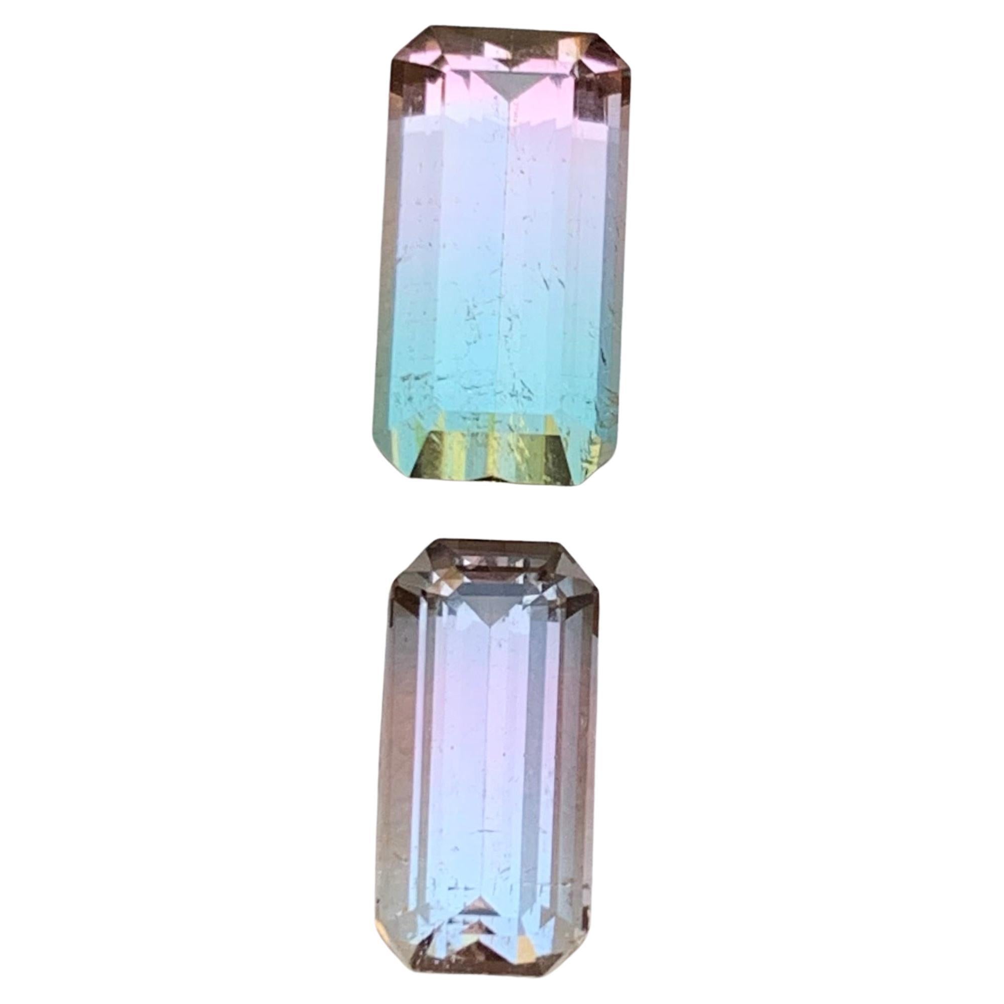 Rare Bicolor Natural Tourmaline Ring Loose Gemstones 6.45 Ct Emerald Cut-Jewelry