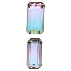 Bague rare en tourmaline naturelle bicolore, pierres précieuses non serties 6,45 carats, taille émeraude
