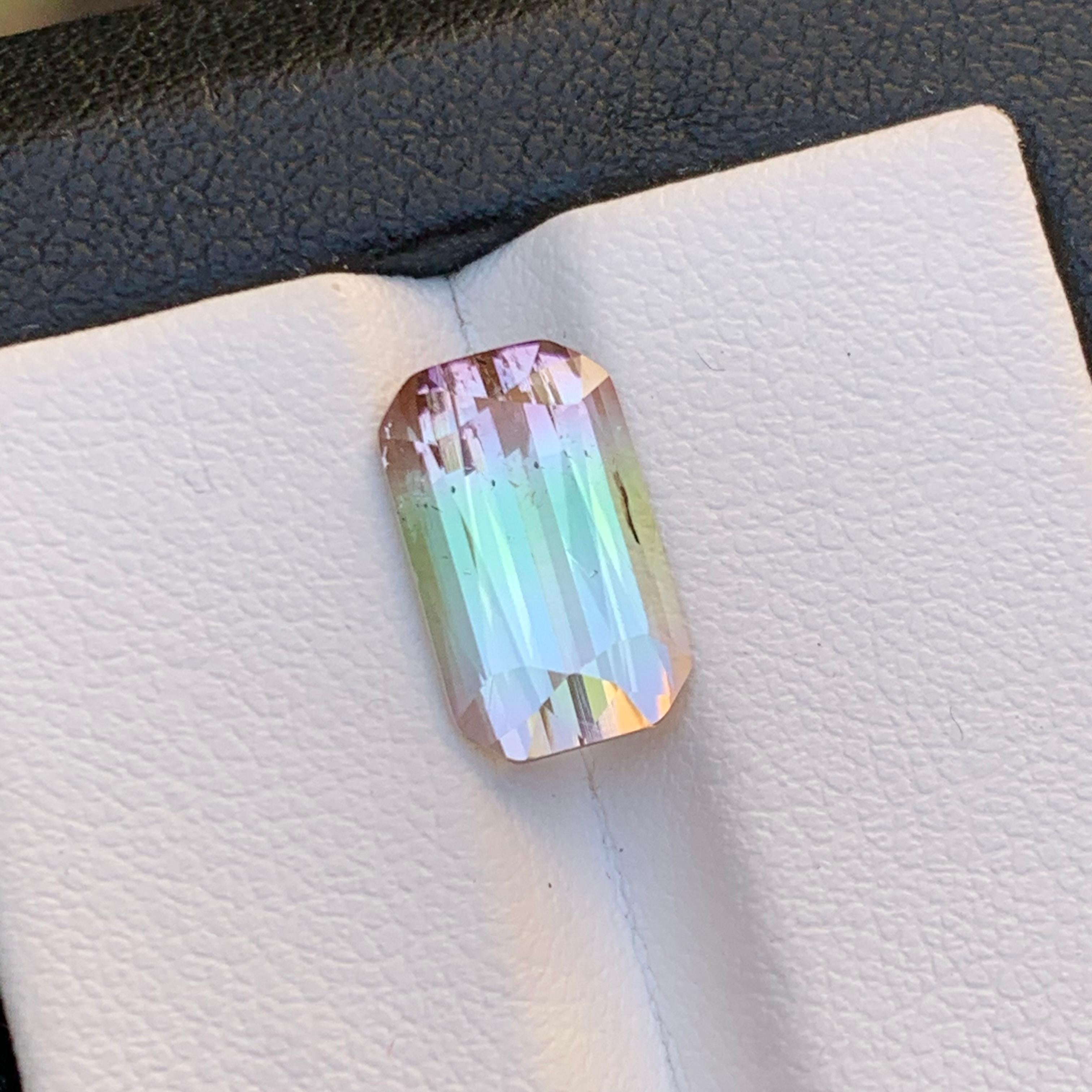 Bague pendentif rare en tourmaline naturelle bicolore taille coussin, pierre précieuse non sertie de 4,45 carats en vente 5