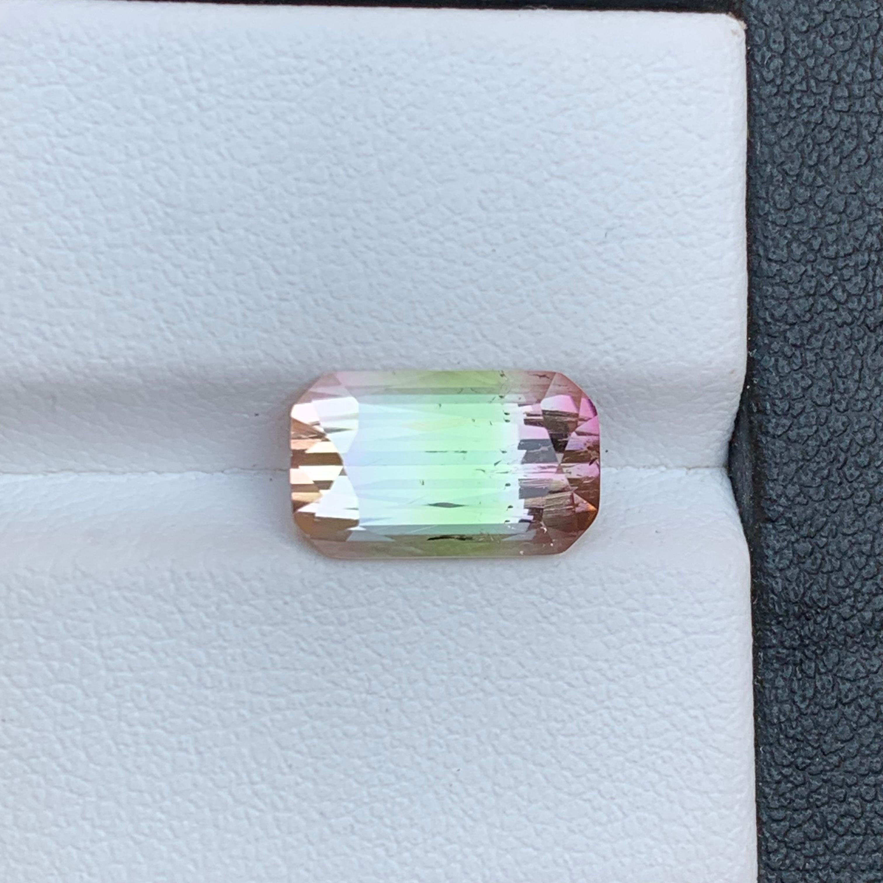 Bague pendentif rare en tourmaline naturelle bicolore taille coussin, pierre précieuse non sertie de 4,45 carats en vente 6