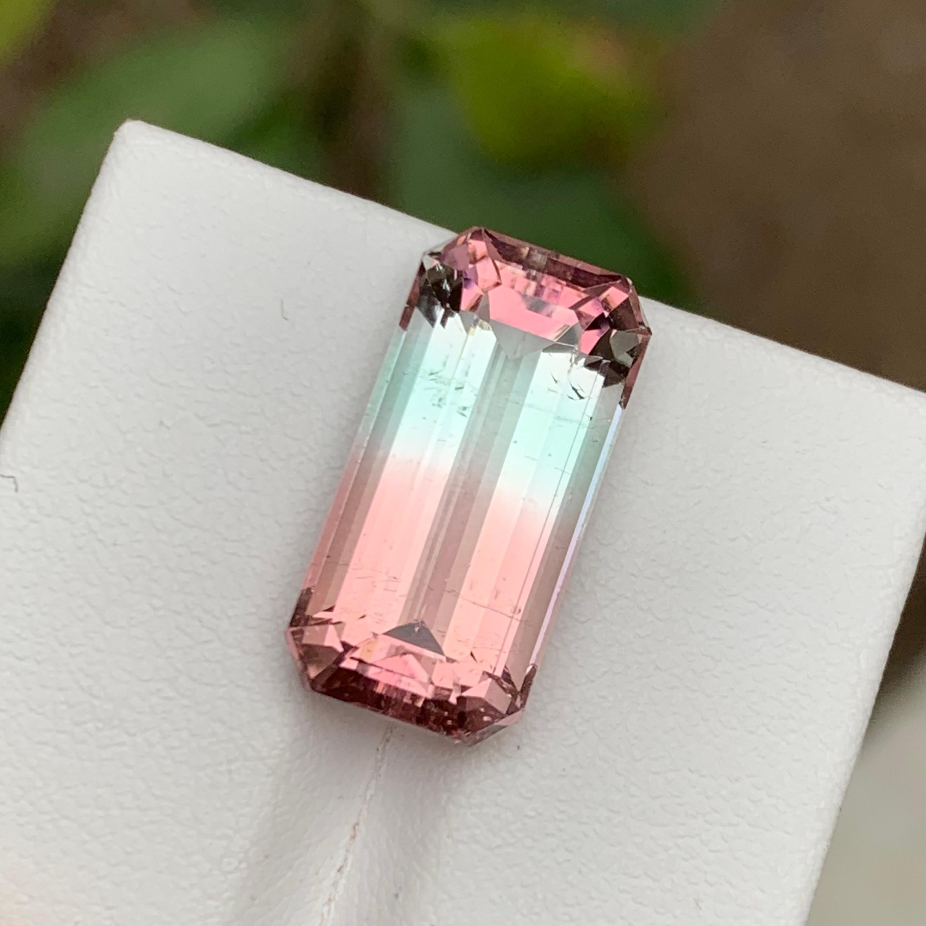 Rare Bicolor Pink & Light Blue Natural Tourmaline Gemstone, 12.65 Ct Emerald Cut For Sale 1