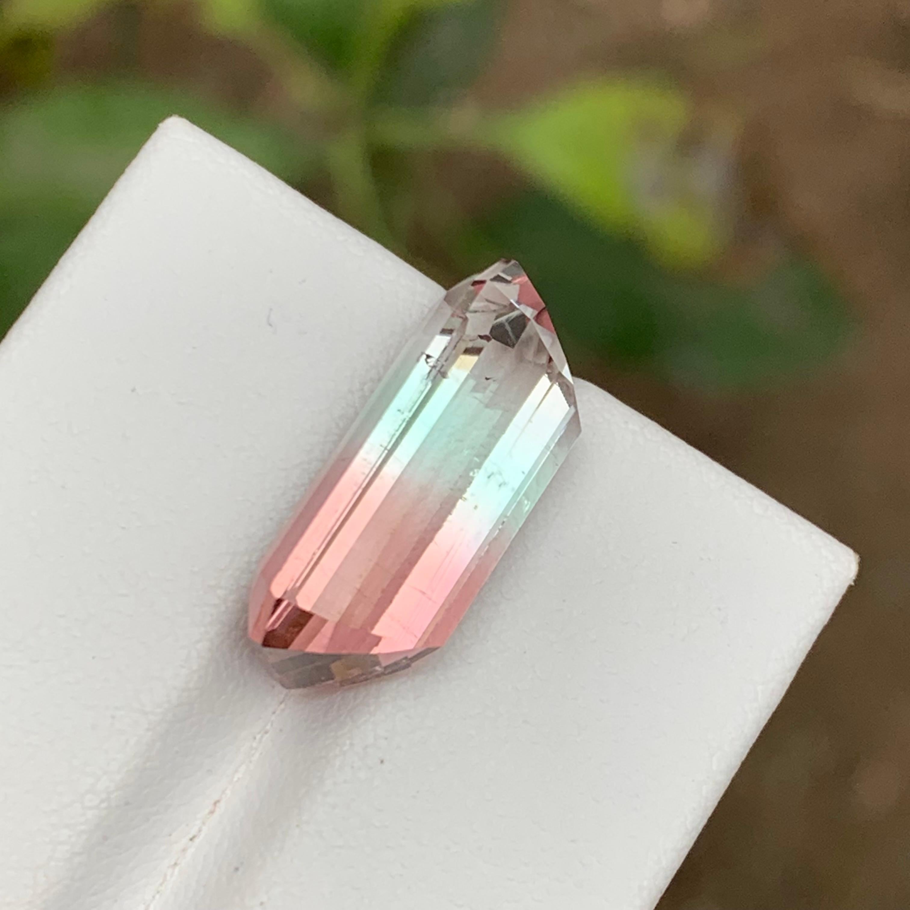Rare Bicolor Pink & Light Blue Natural Tourmaline Gemstone, 12.65 Ct Emerald Cut For Sale 2