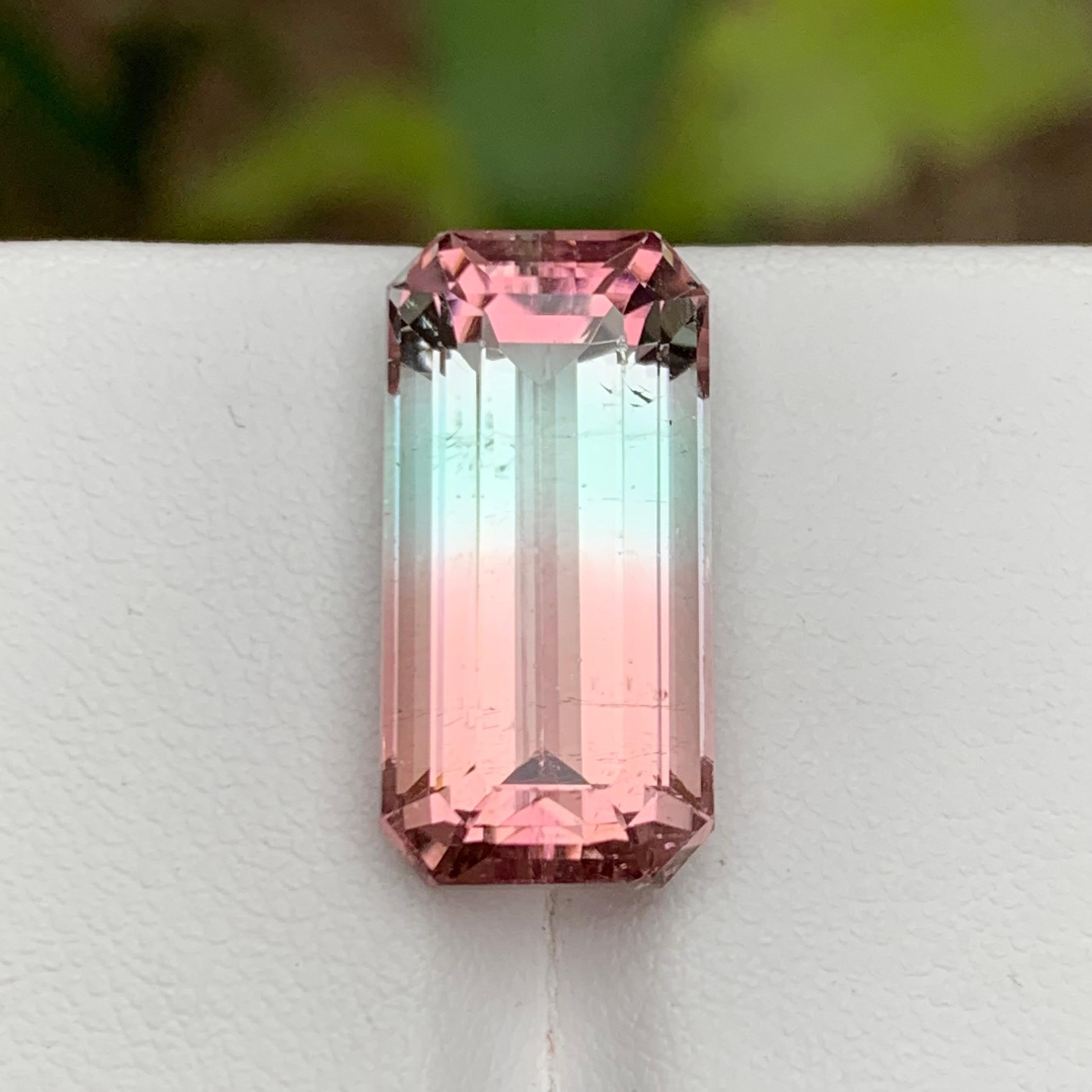 Rare Bicolor Pink & Light Blue Natural Tourmaline Gemstone, 12.65 Ct Emerald Cut For Sale 3