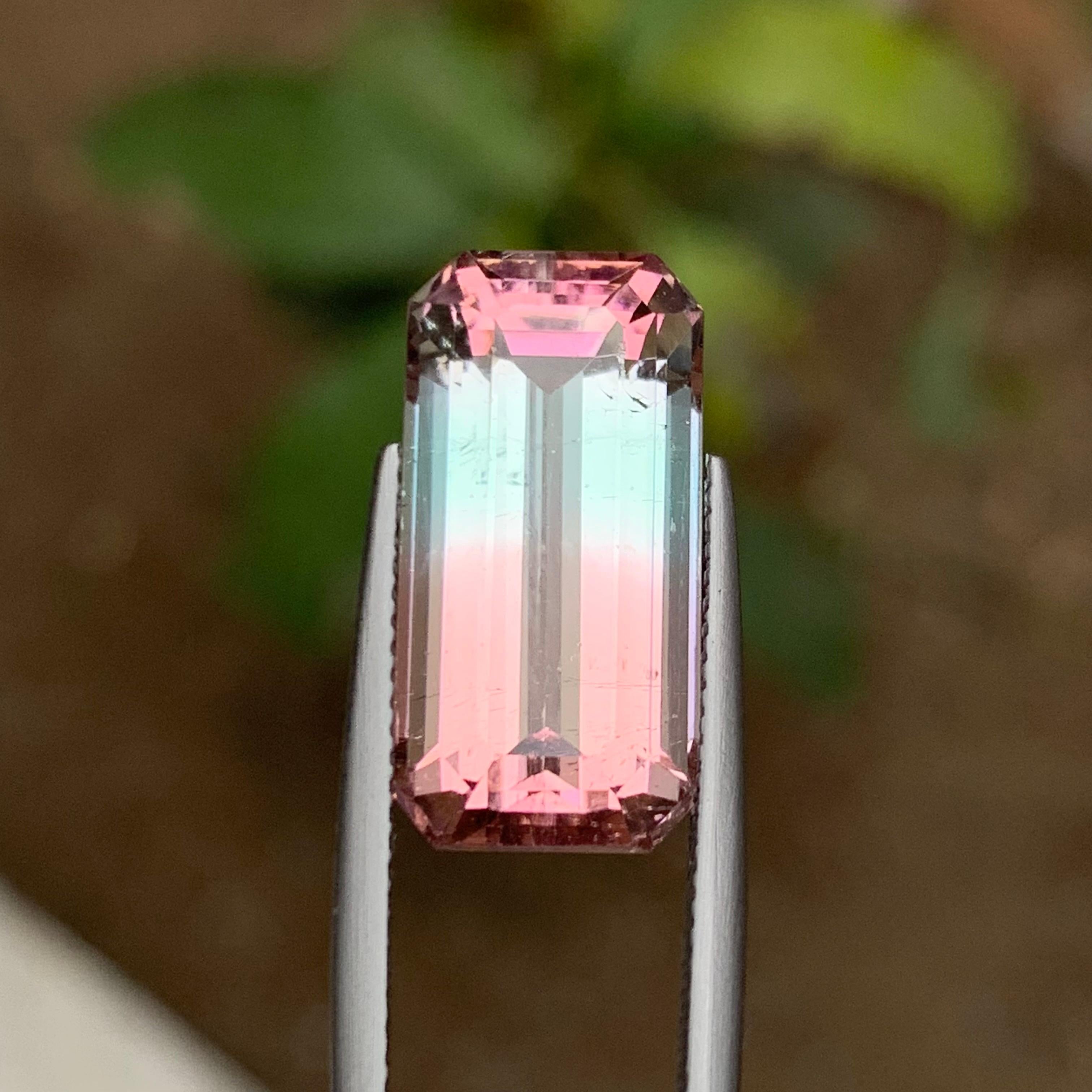 Rare Bicolor Pink & Light Blue Natural Tourmaline Gemstone, 12.65 Ct Emerald Cut For Sale 4