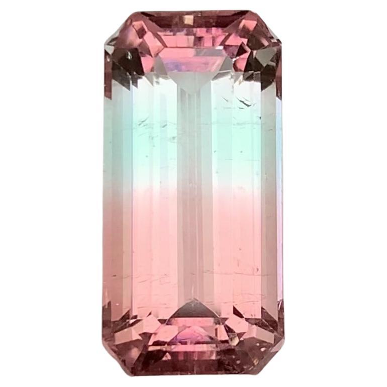 Rare Bicolor Pink & Light Blue Natural Tourmaline Gemstone, 12.65 Ct Emerald Cut For Sale