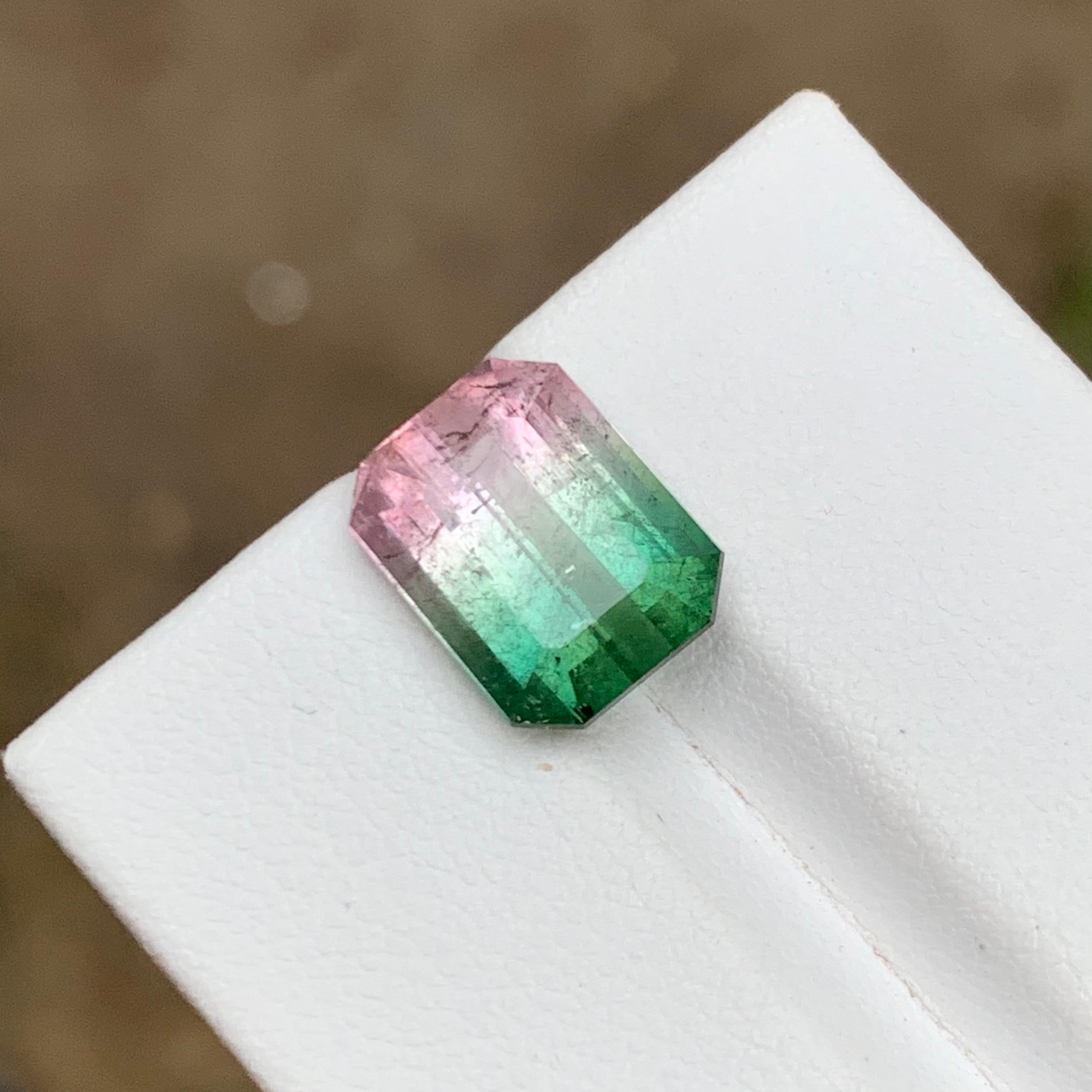 Rare Bicolor Watermelon Bluish Green & Pink Tourmaline Gemstone 5.90 Ct for Ring For Sale 6