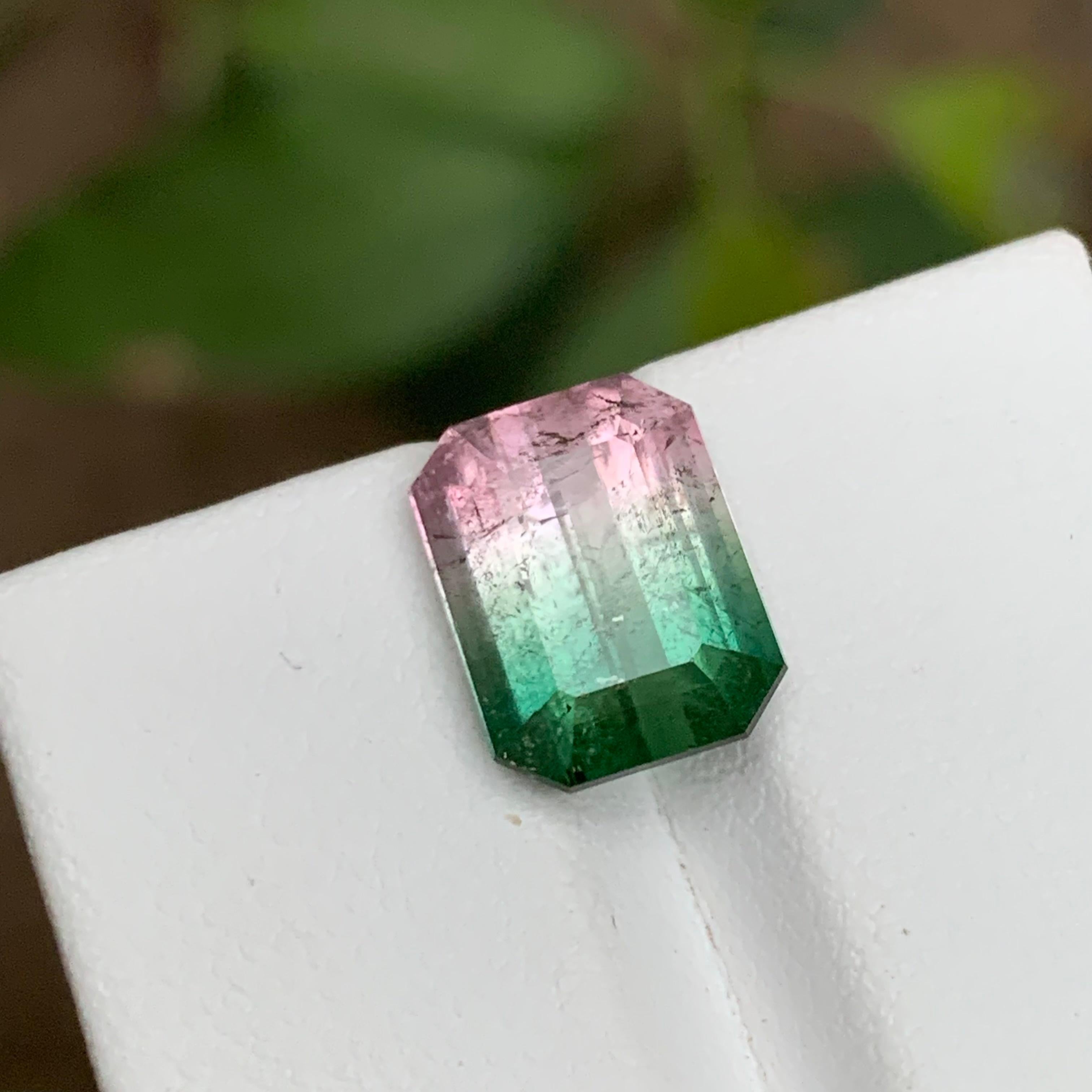 Contemporary Rare Bicolor Watermelon Bluish Green & Pink Tourmaline Gemstone 5.90 Ct for Ring For Sale