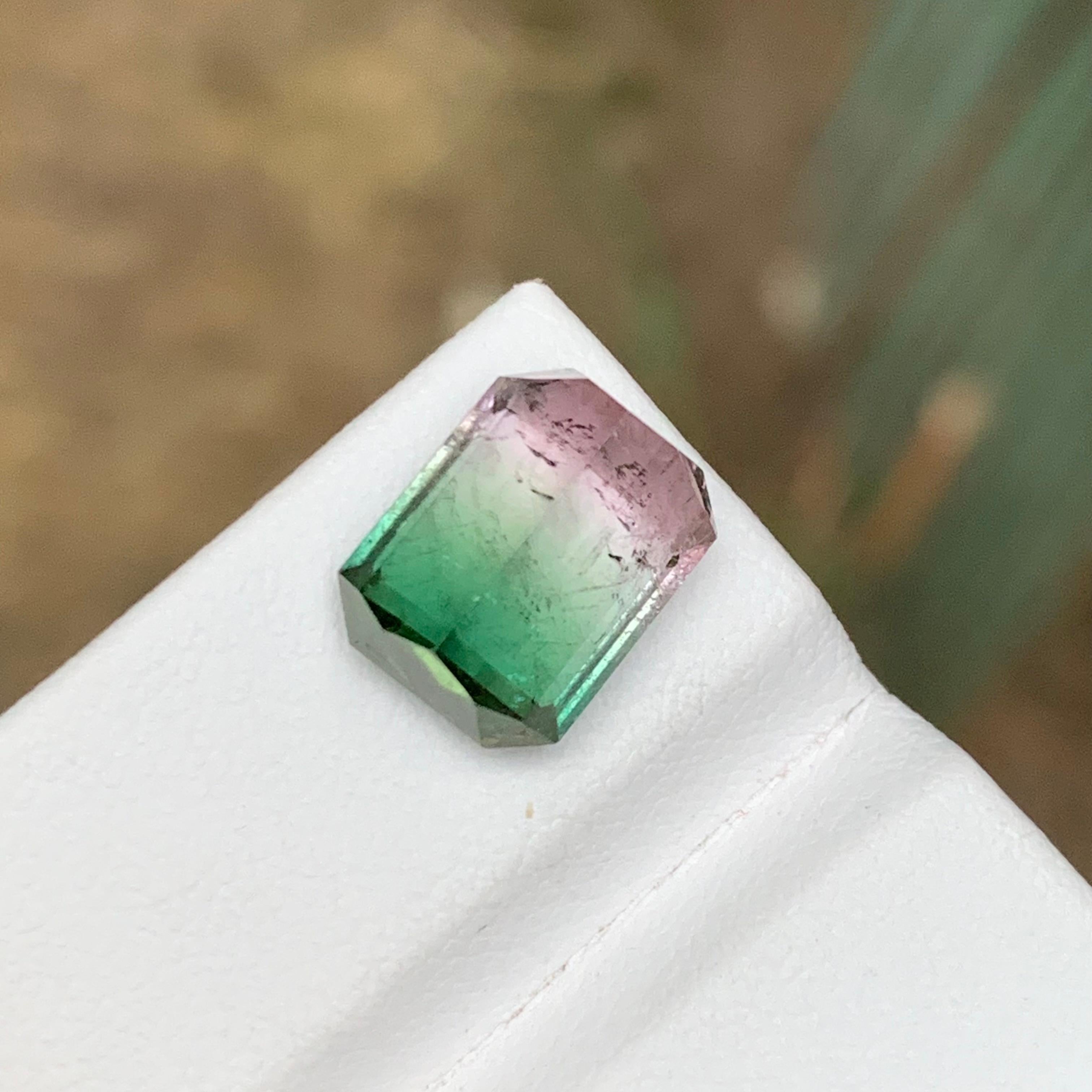 Emerald Cut Rare Bicolor Watermelon Bluish Green & Pink Tourmaline Gemstone 5.90 Ct for Ring For Sale