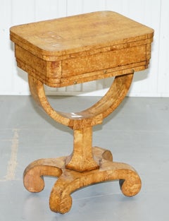Rare Biedermeier Burr Satinwood Victorian Games Table for Chess Cards Fold Out