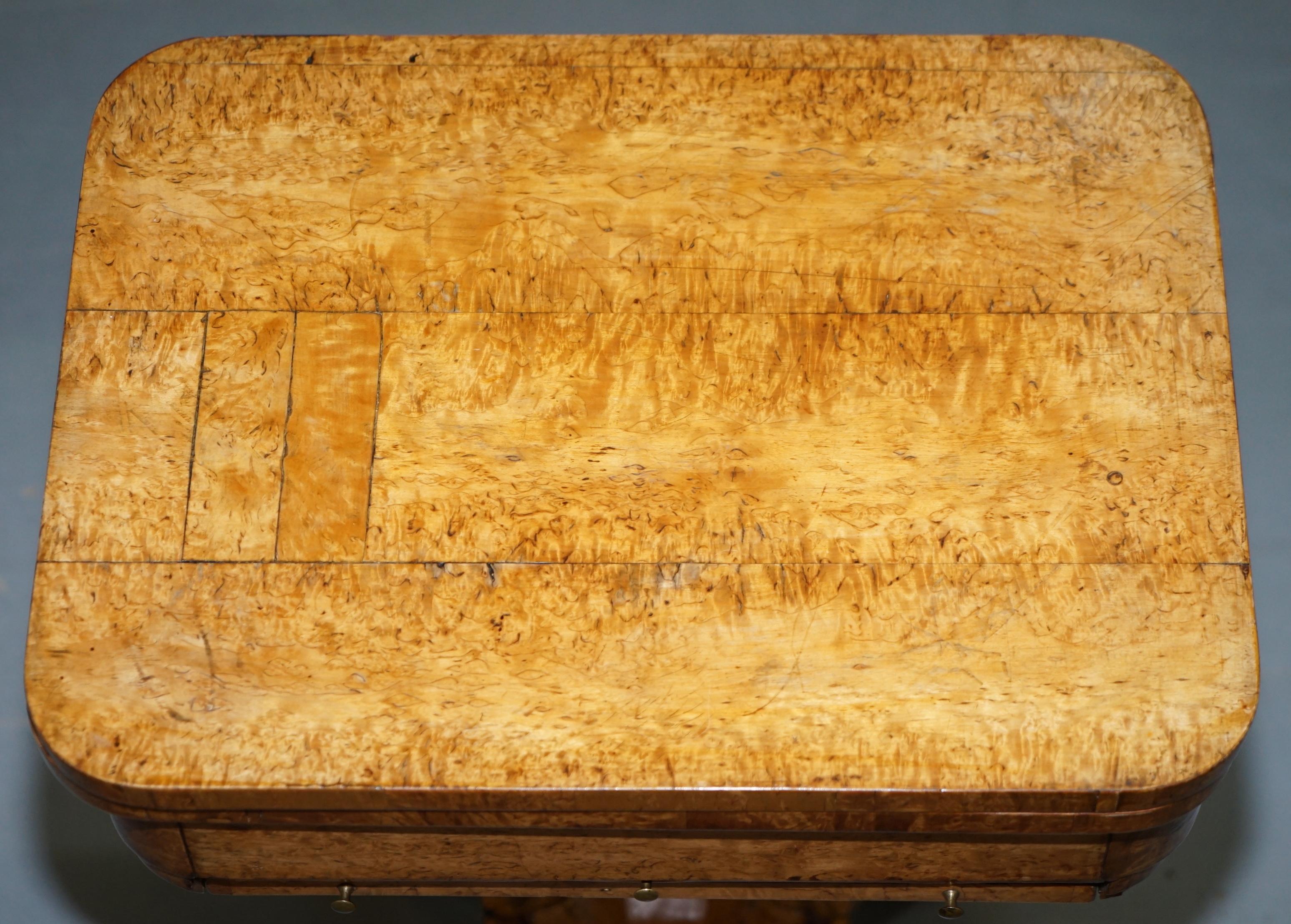 Hand-Crafted Rare Biedermeier Burr Satinwood Victorian Games Table for Chess Cards Fold Out