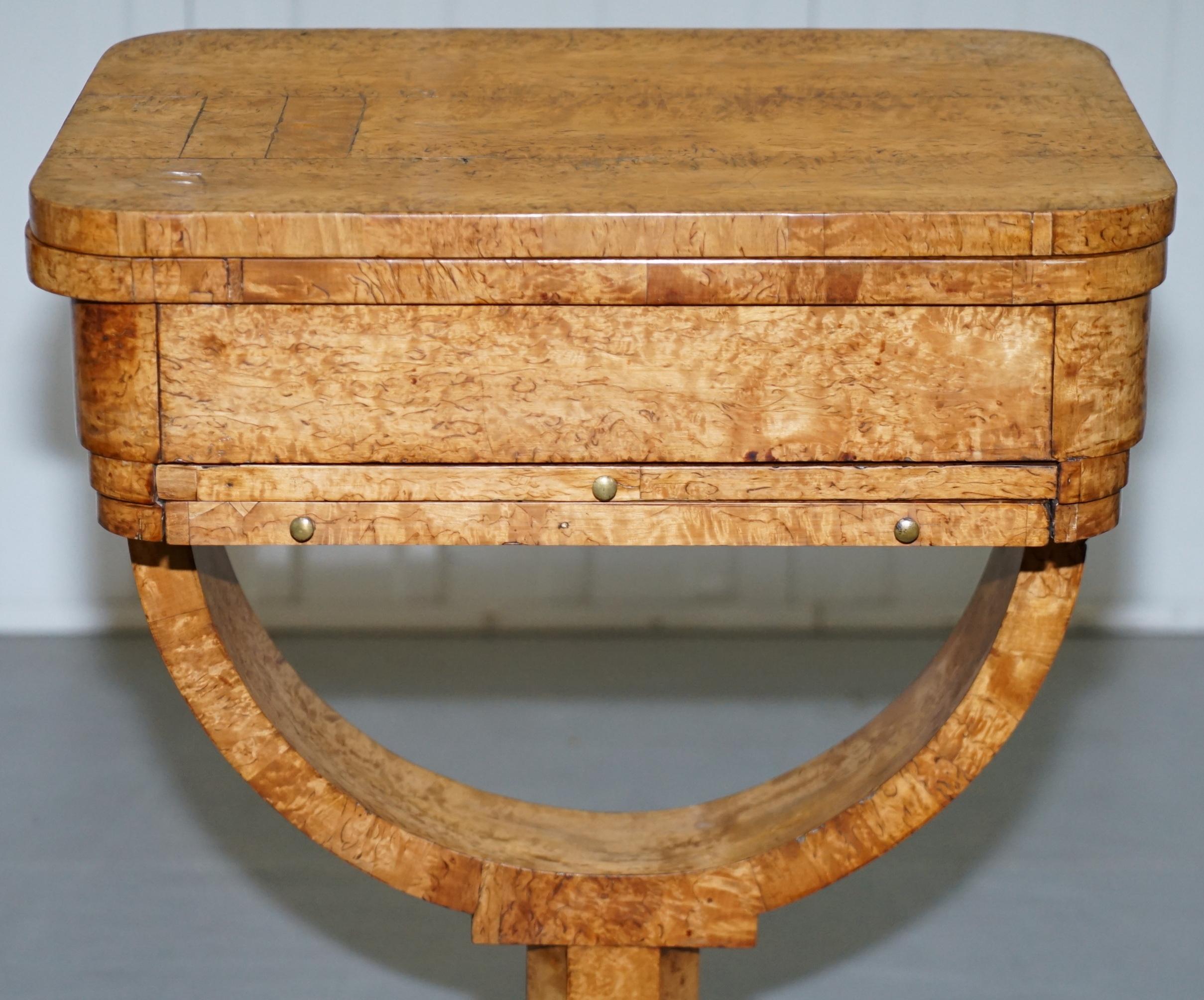 Mid-19th Century Rare Biedermeier Burr Satinwood Victorian Games Table for Chess Cards Fold Out