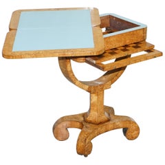 Rare Biedermeier Burr Satinwood Victorian Games Table for Chess Cards Fold Out