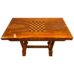 Rare Biedermeier Flip Over Game Chess Board Table Movable Top Opens Card Table