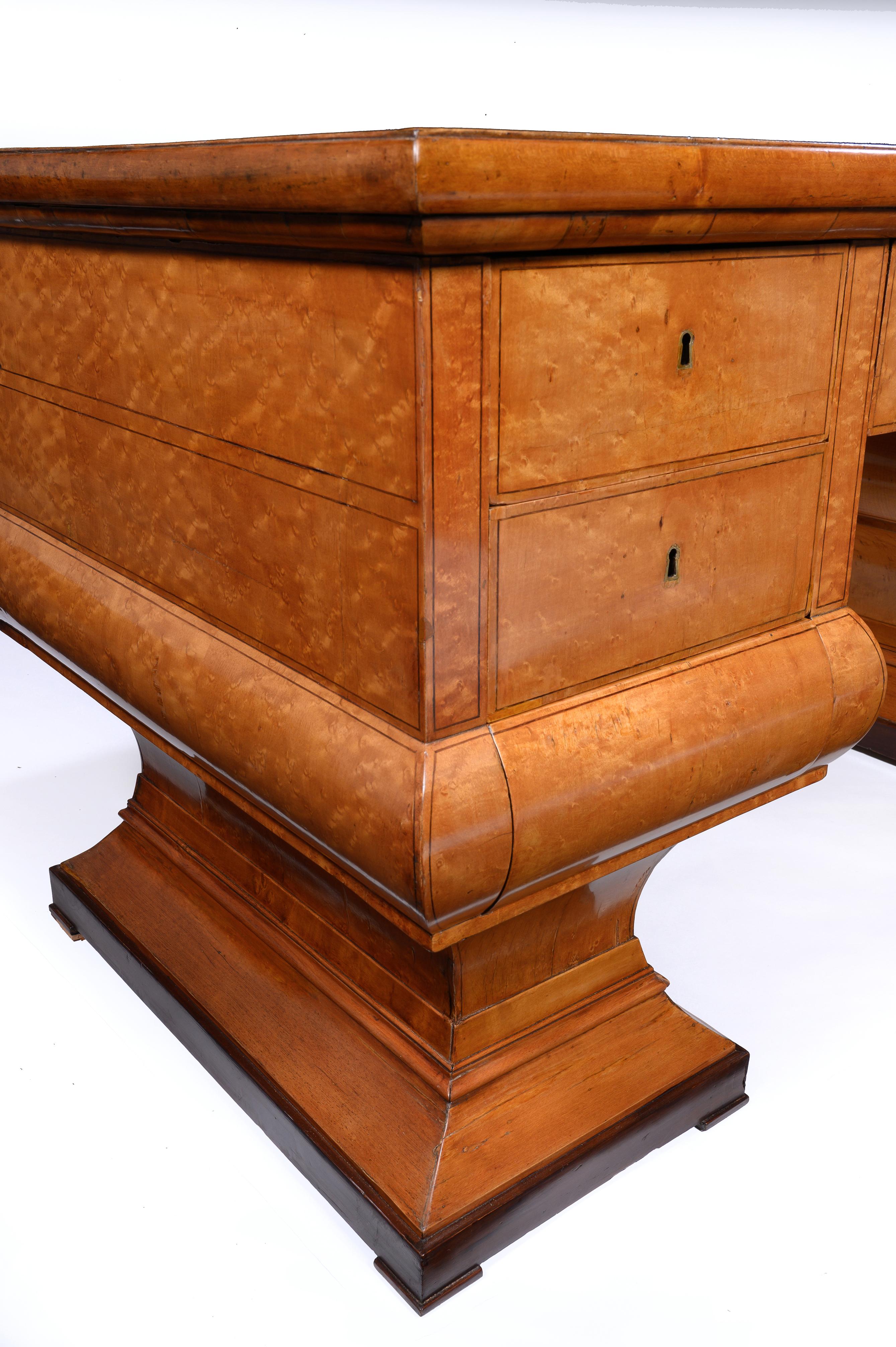 Rare Biedermeier Maple Wood Desk of Unusual Neoclassical Form, Vienna In Good Condition In Benington, Herts