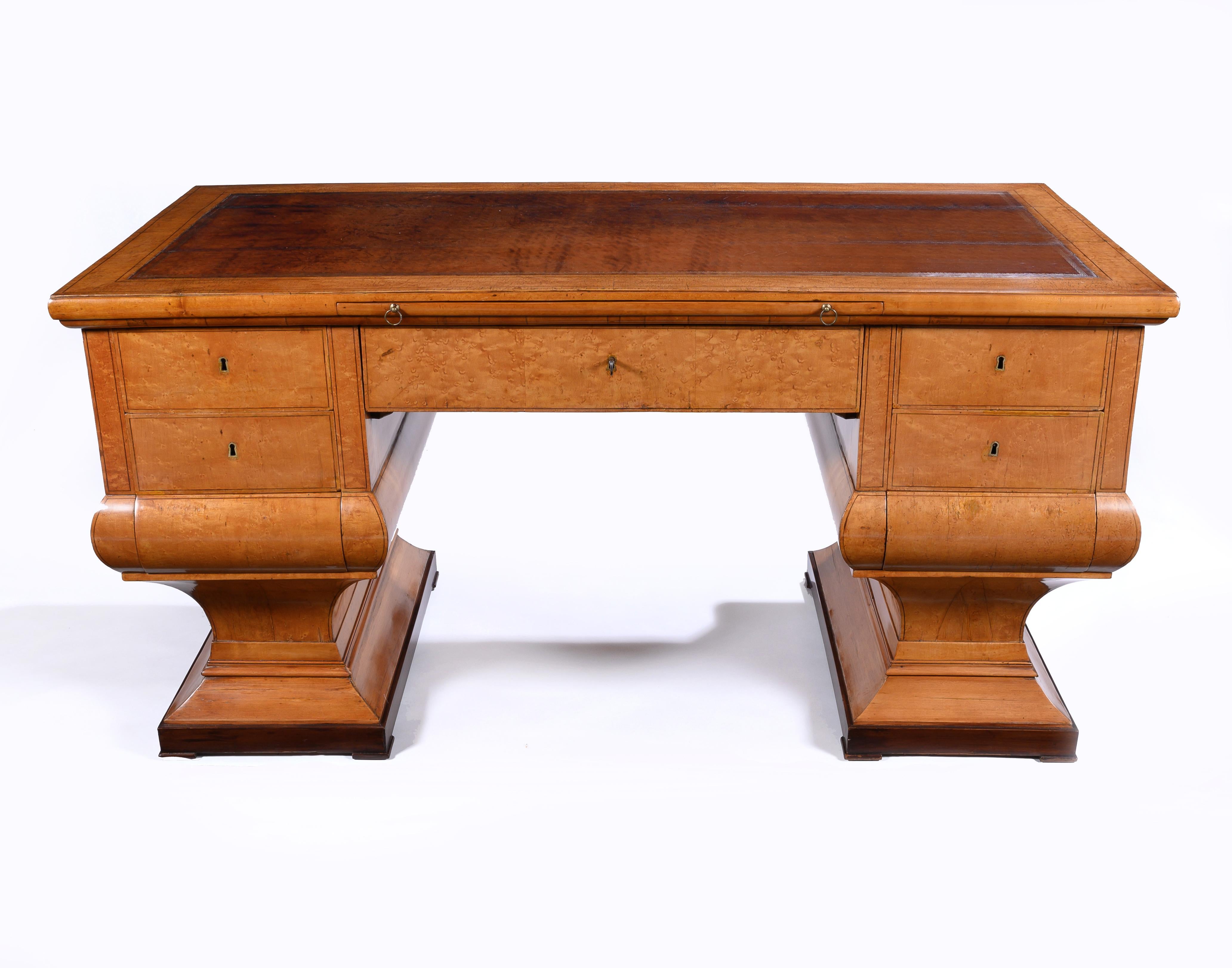 Ebony Rare Biedermeier Maple Wood Desk of Unusual Neoclassical Form, Vienna