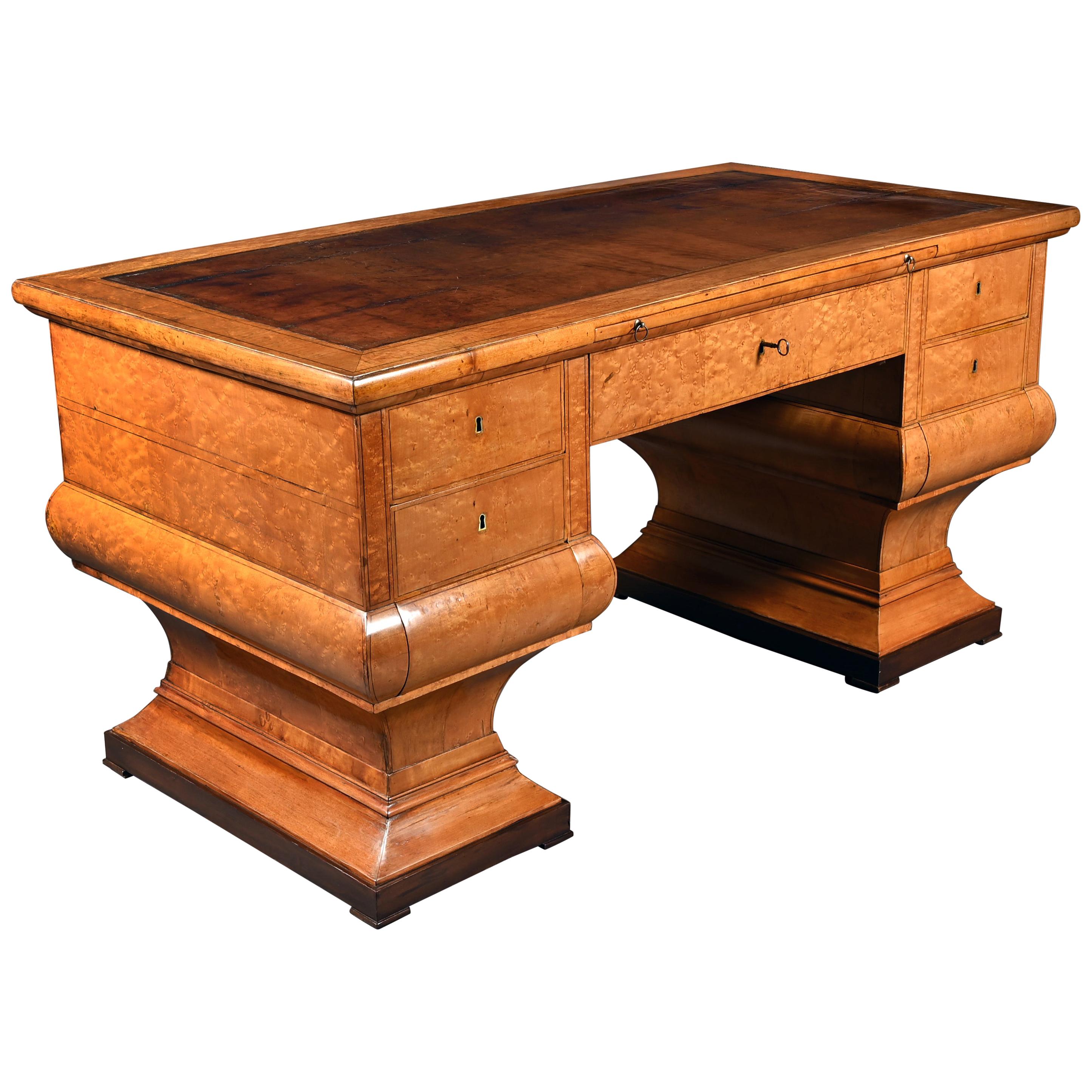 Rare Biedermeier Maple Wood Desk of Unusual Neoclassical Form, Vienna