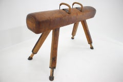 Rare Big Adjustable Gymnastic Leather Pommel Horse, 1950s