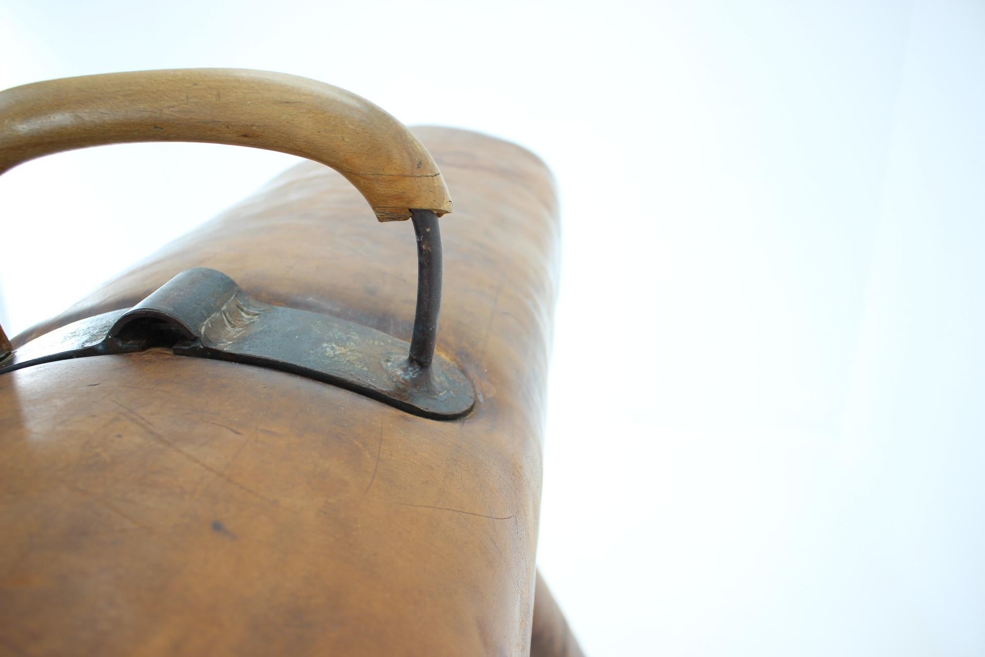 Hand-Crafted Rare Big Adjustable Gymnastic Leather Pommel Horse, 1950s For Sale