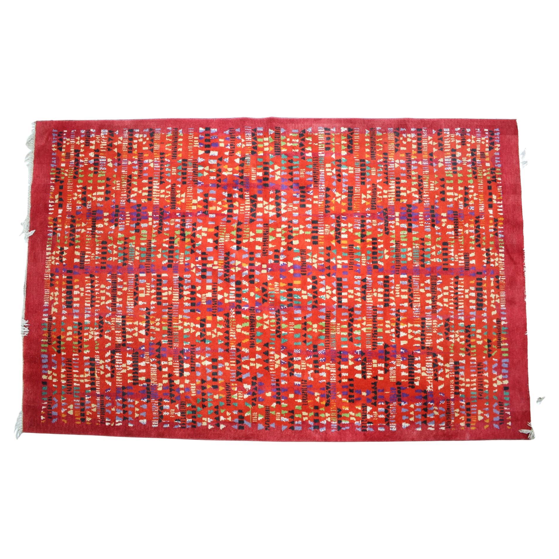 Rare grand et magnifique tapis en laine à motif abstrait fait à la main, années 1950 en vente